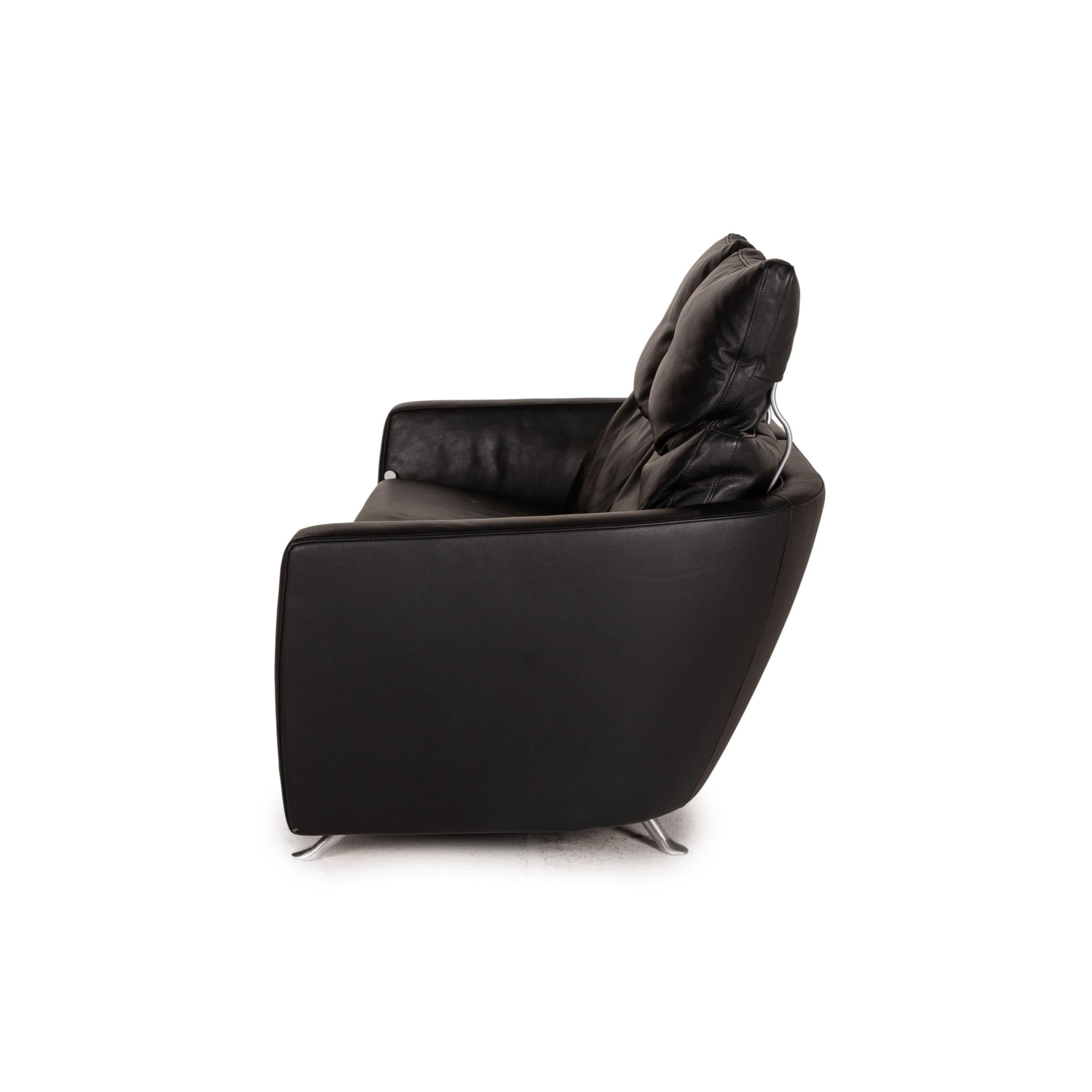 FSM Sesam FSM250 / 23 Leather Sofa Black Two-Seater Function Incl. Cushion For Sale 3