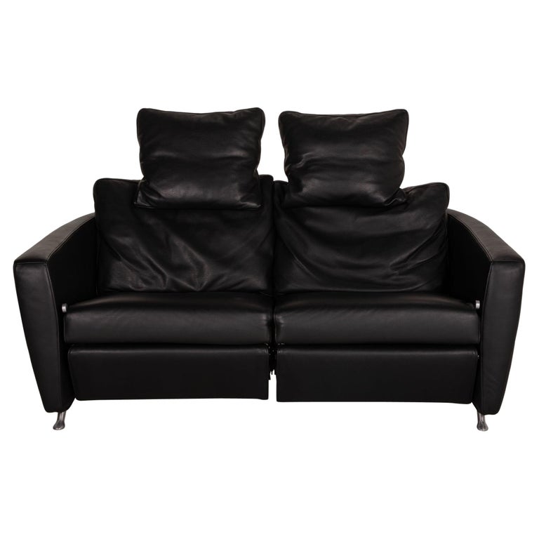 23 Leather Sofa Black Two Seater, Black Leather Sofa With Grey Cushions