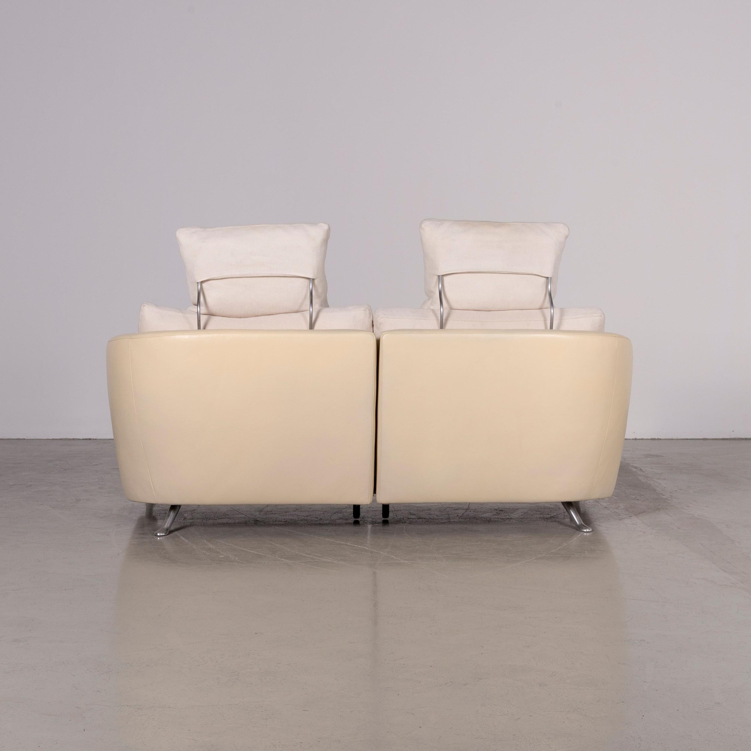 FSM Sesam Leather Sofa Off-White Two-Seat Function For Sale 4
