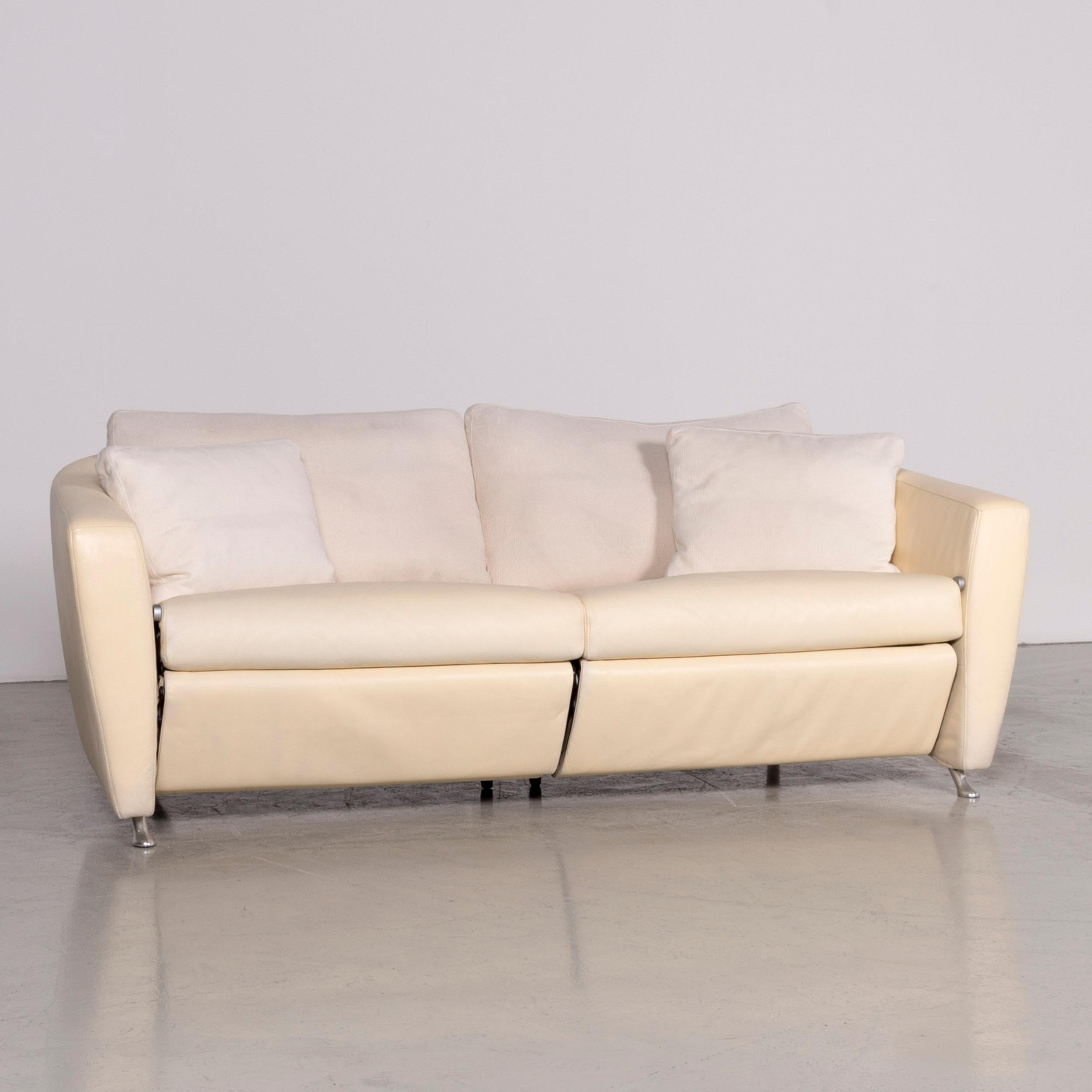 Modern FSM Sesam Leather Sofa Off-White Two-Seat Function For Sale