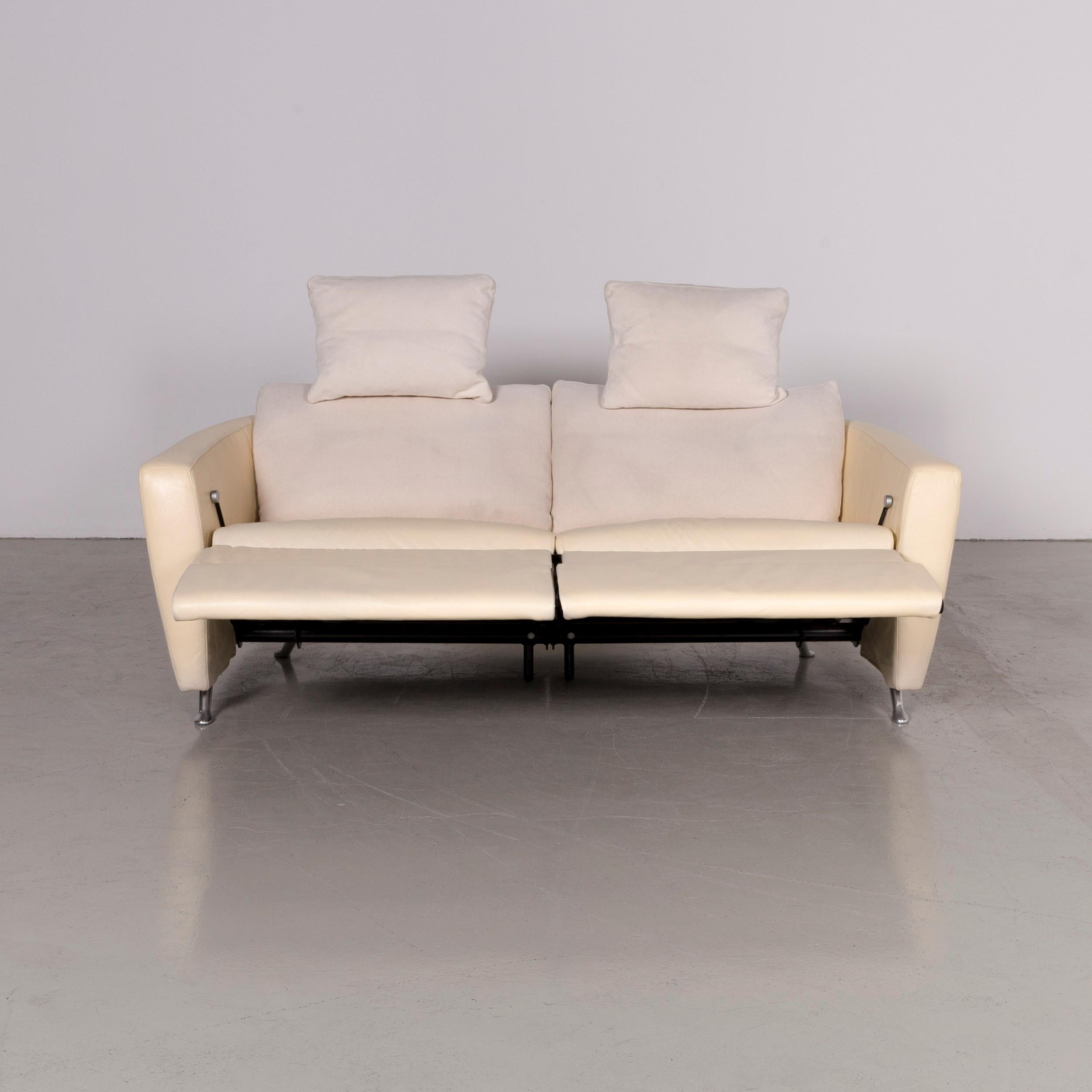 German FSM Sesam Leather Sofa Off-White Two-Seat Function For Sale