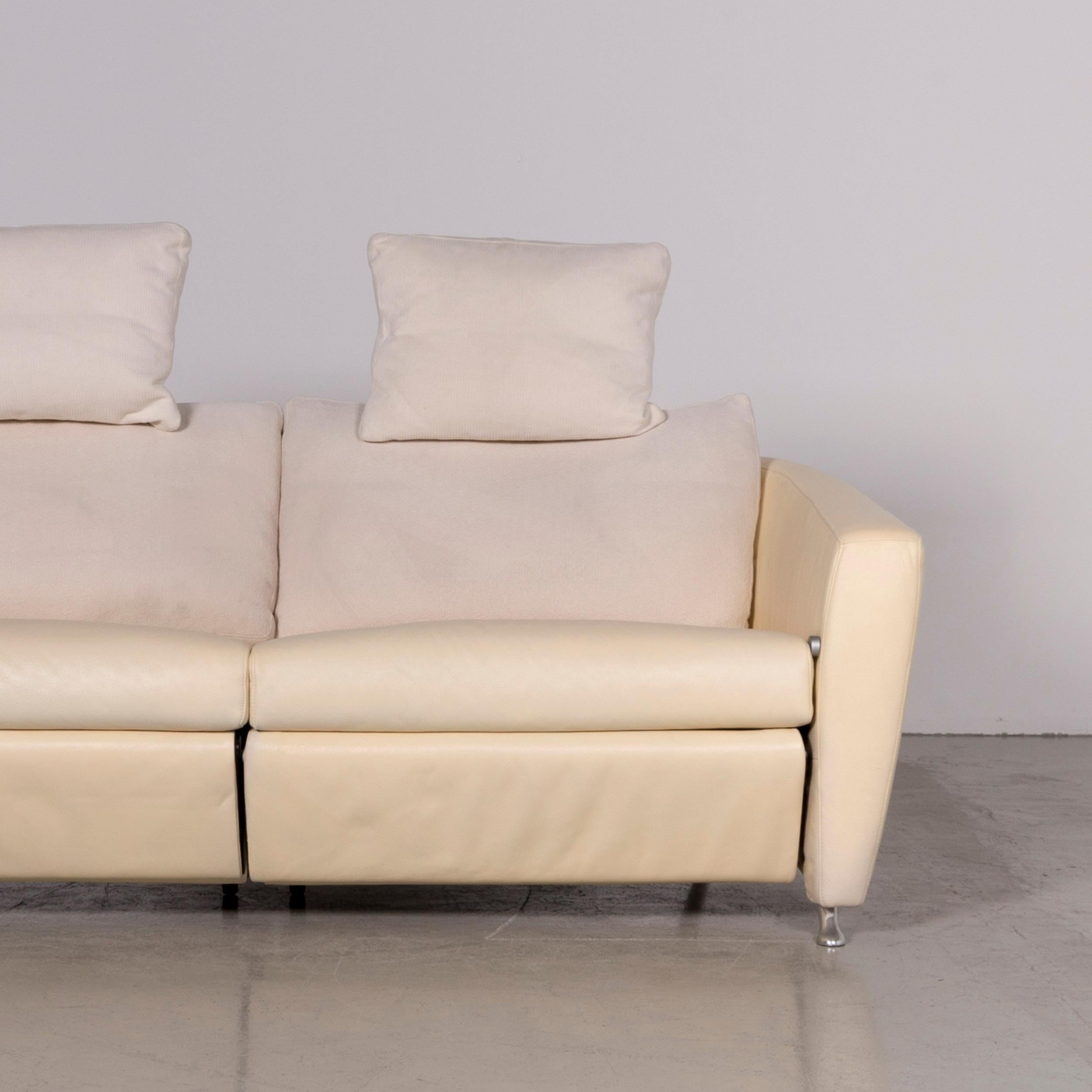 Contemporary FSM Sesam Leather Sofa Off-White Two-Seat Function For Sale
