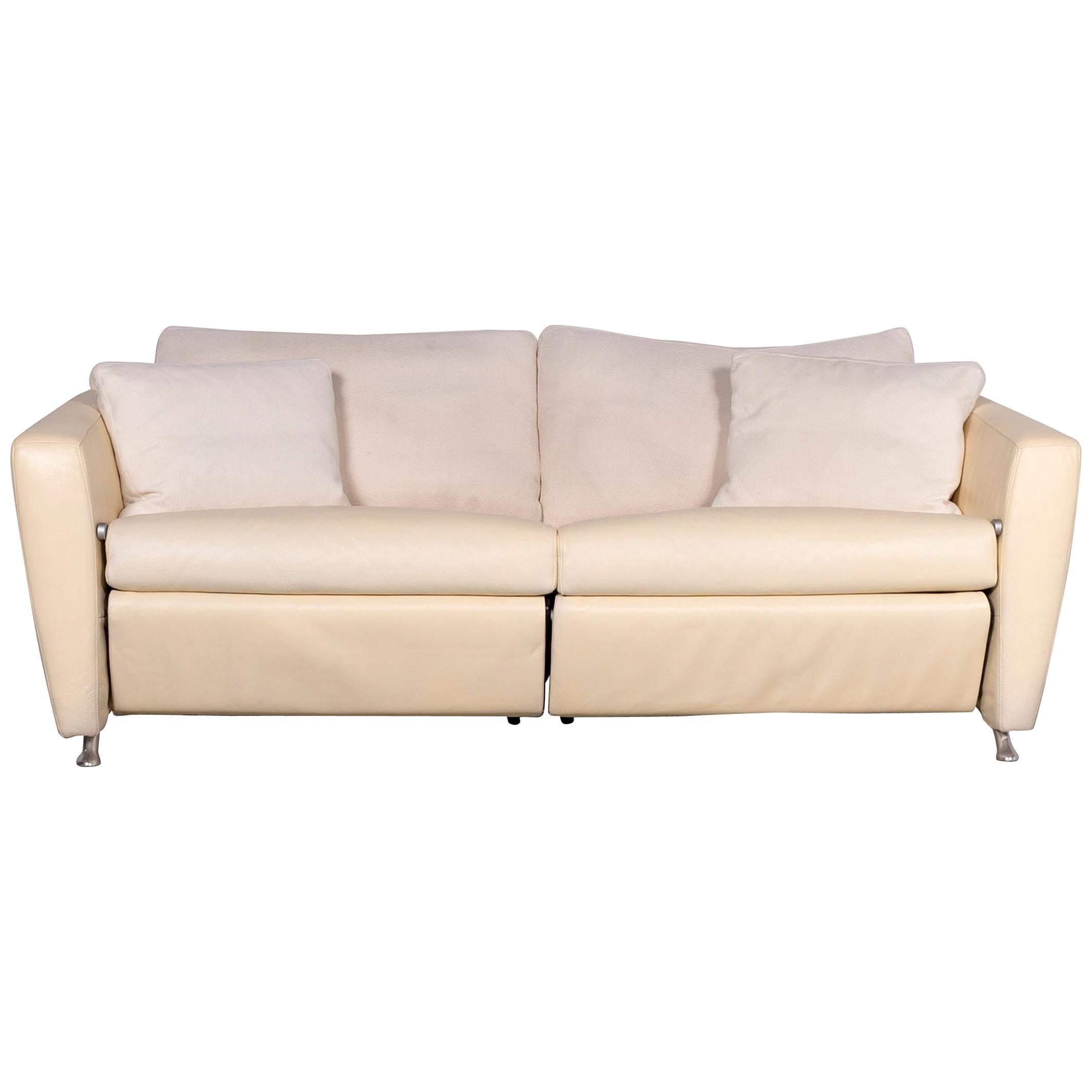 FSM Sesam Leather Sofa Off-White Two-Seat Function For Sale