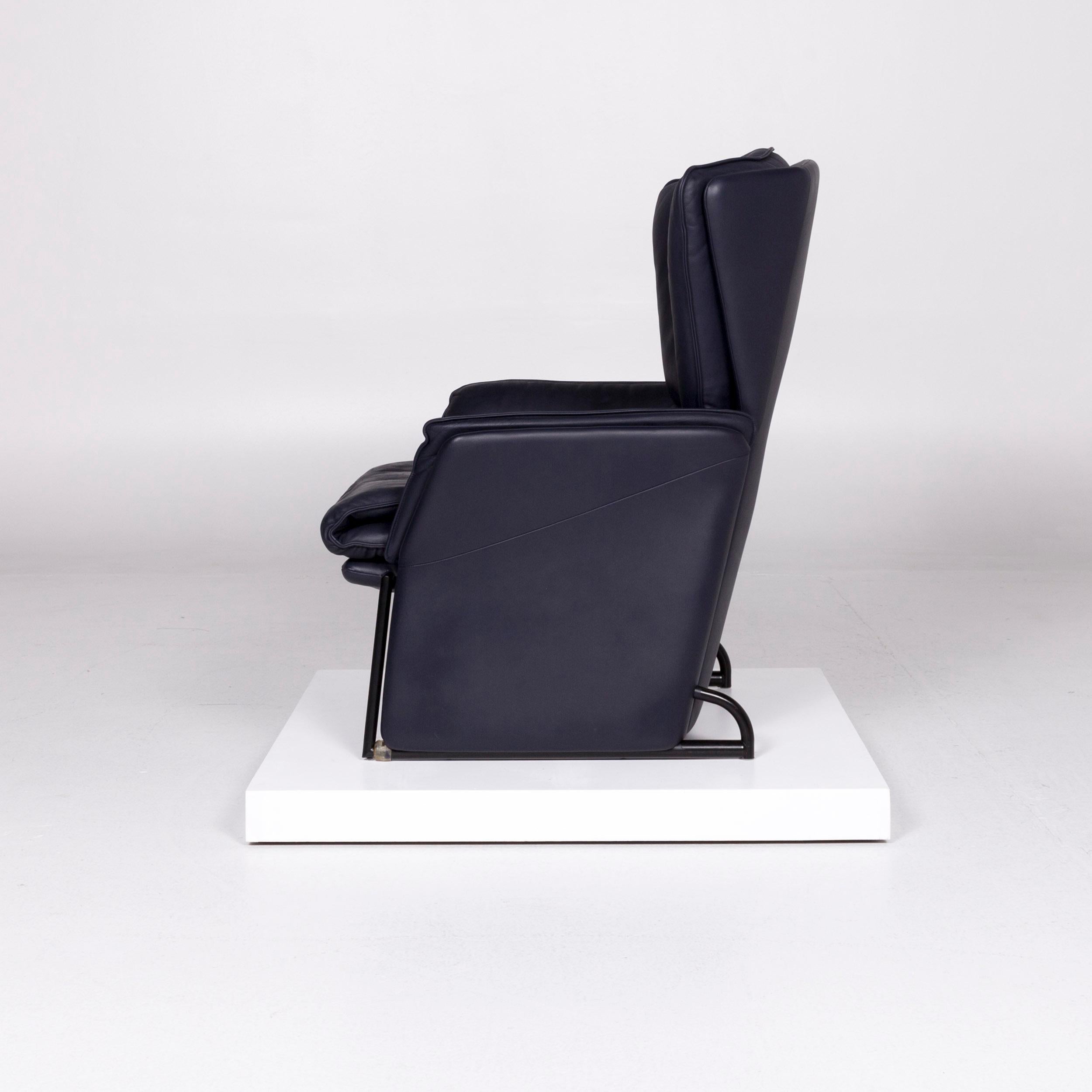 FSM Unus Leather Armchair Blue Dark Blue Relaxation Function For Sale 3