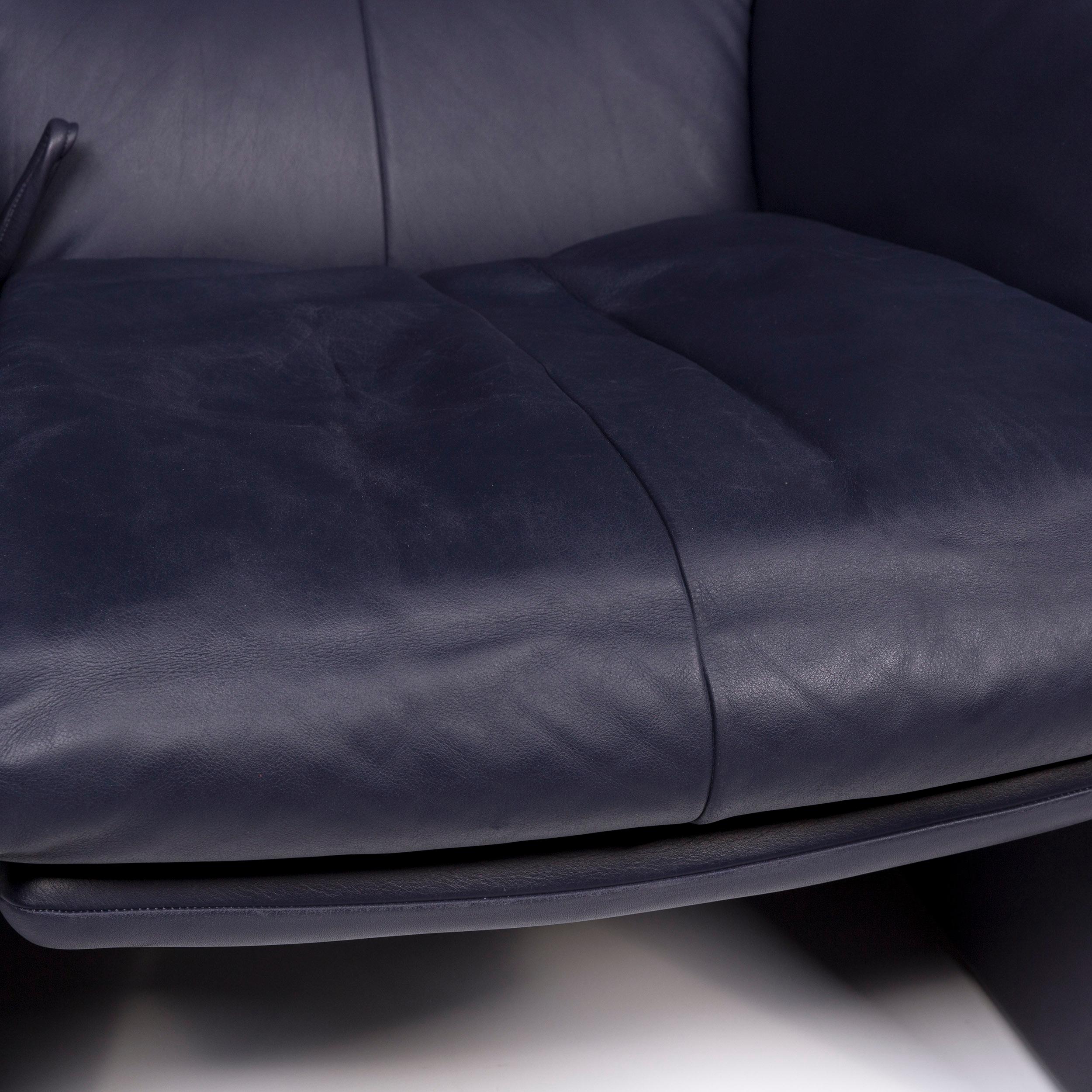 FSM Unus Leather Armchair Blue Dark Blue Relaxation Function In Good Condition For Sale In Cologne, DE