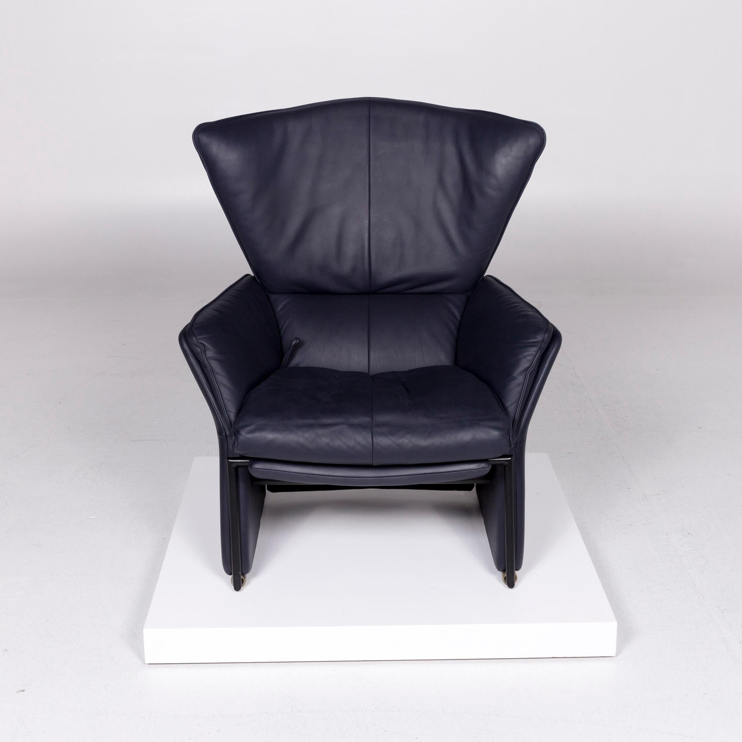 Contemporary FSM Unus Leather Armchair Blue Dark Blue Relaxation Function For Sale