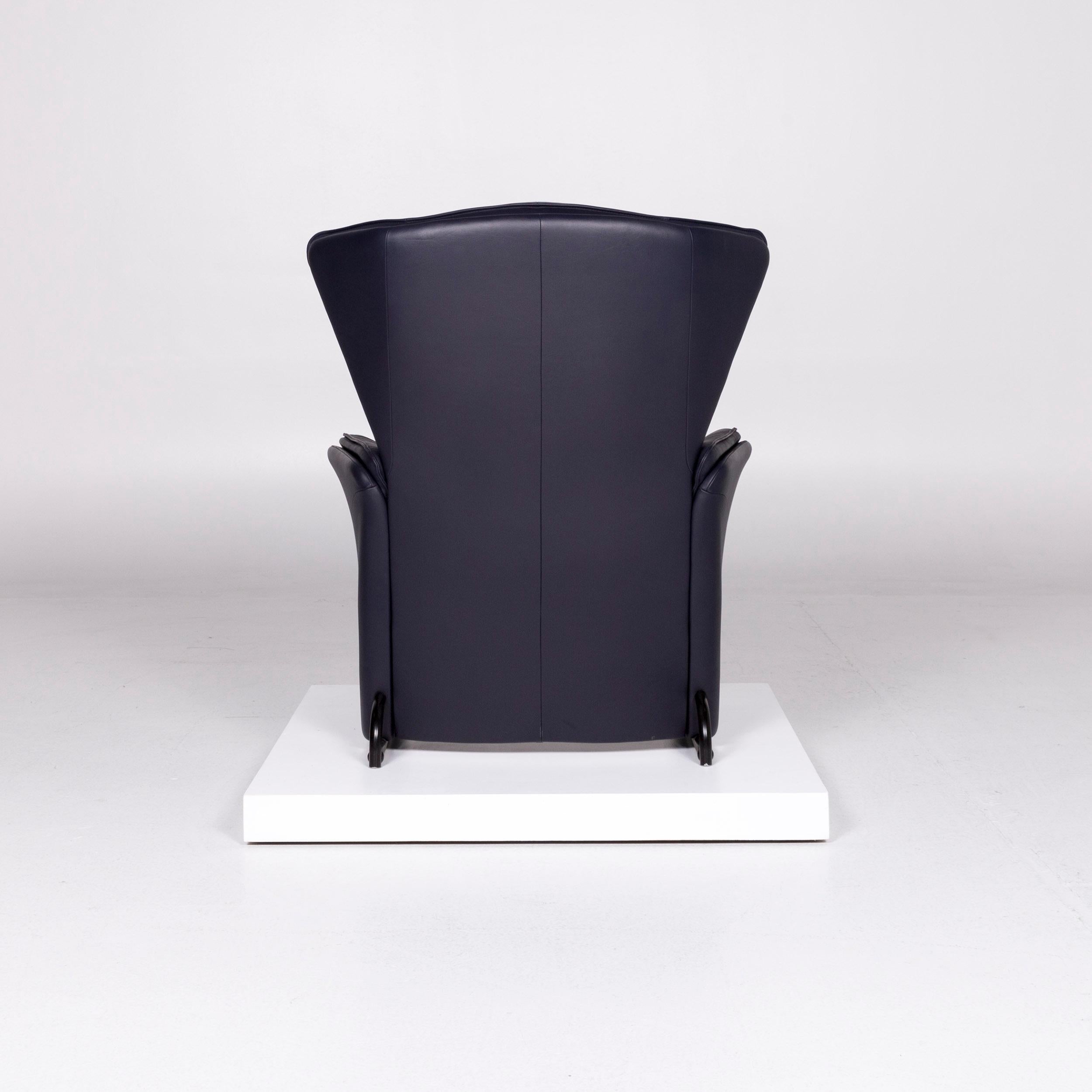FSM Unus Leather Armchair Blue Dark Blue Relaxation Function For Sale 2