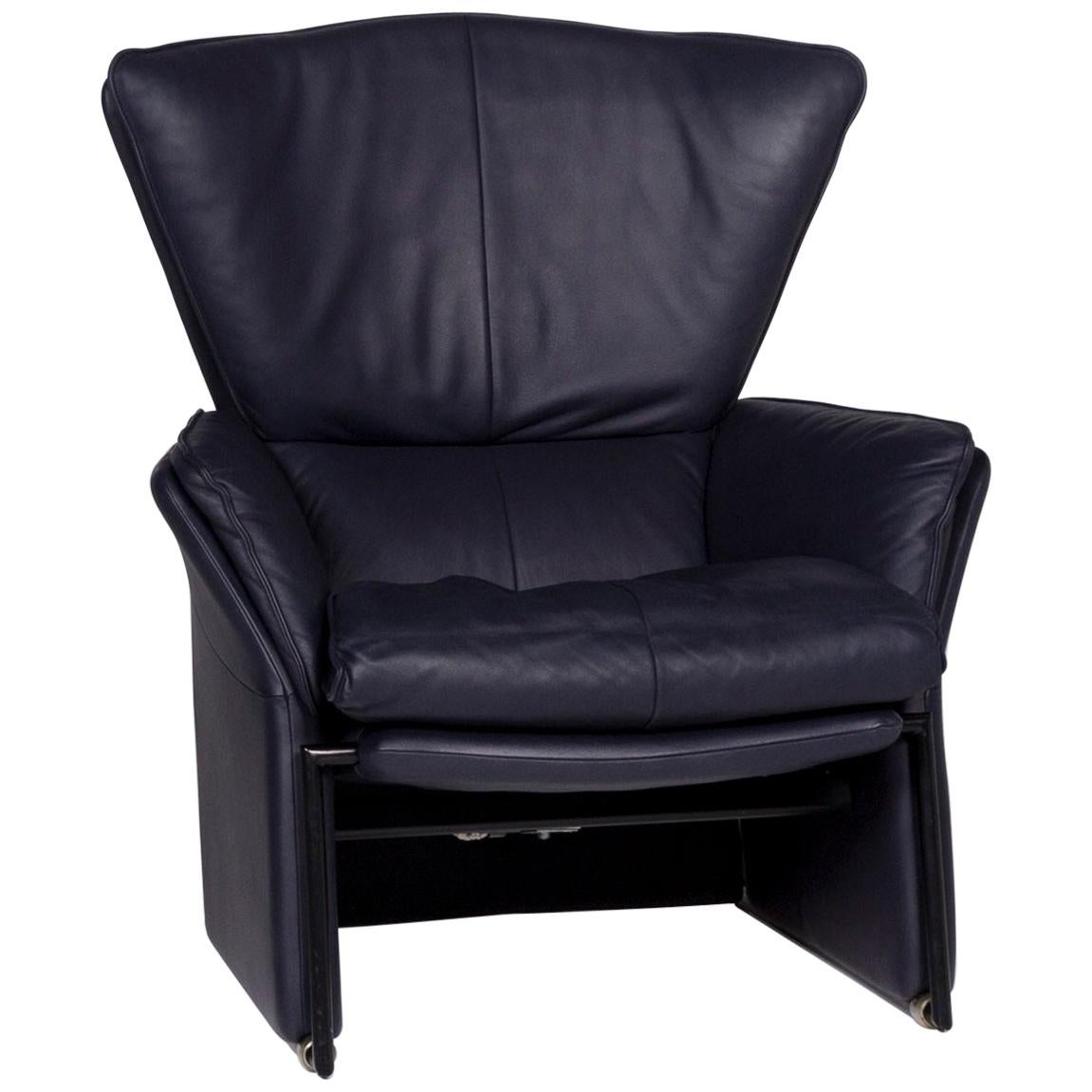 FSM Unus Leather Armchair Blue Dark Blue Relaxation Function For Sale