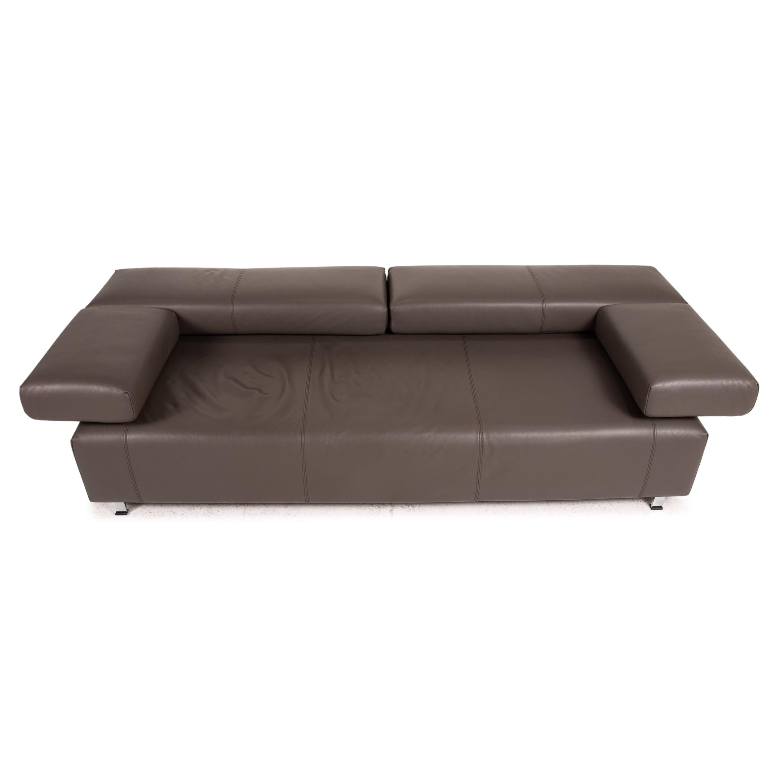 Fsm Velas Leather Sofa Gray Three-Seater Function Couch For Sale 5