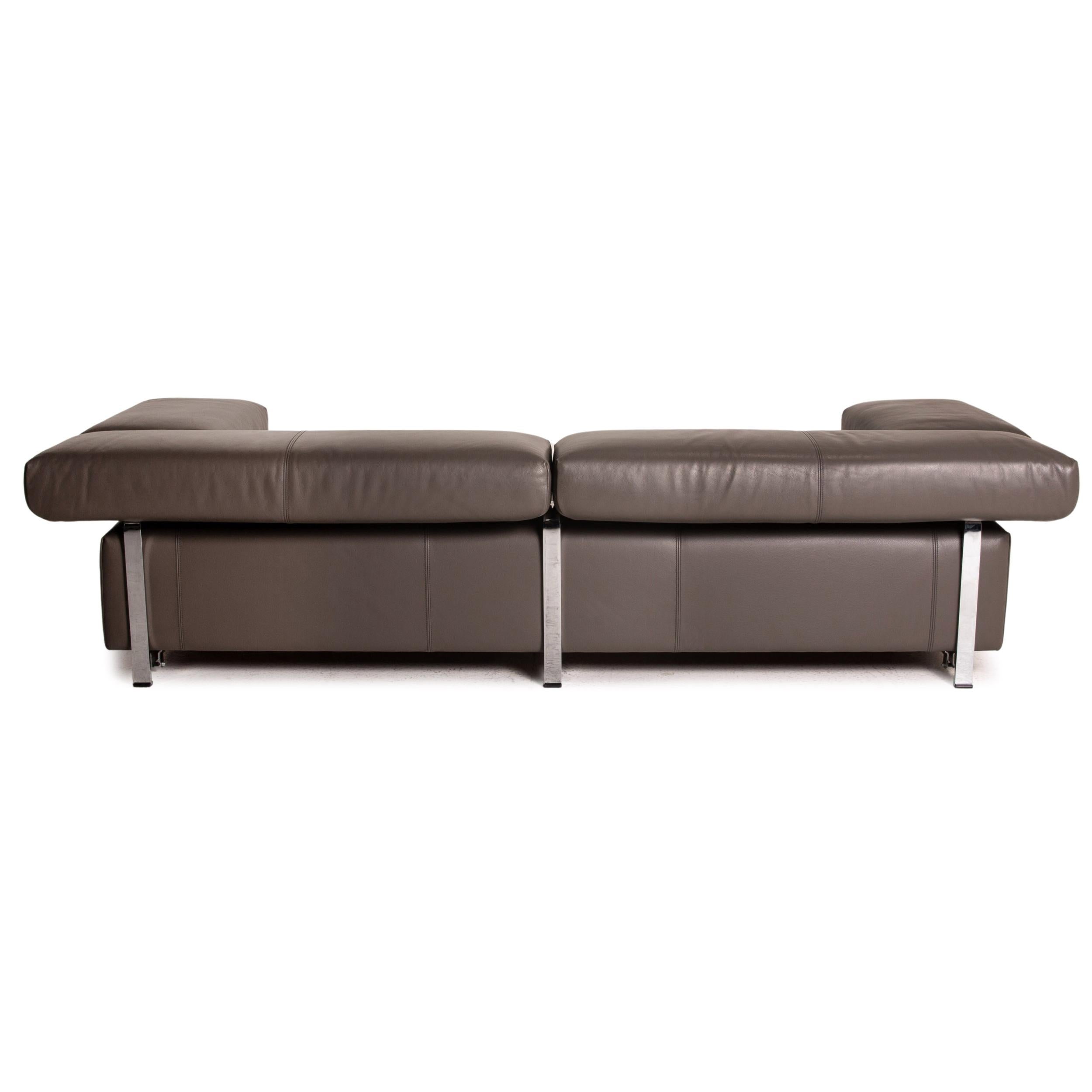 Fsm Velas Leather Sofa Gray Three-Seater Function Couch For Sale 7
