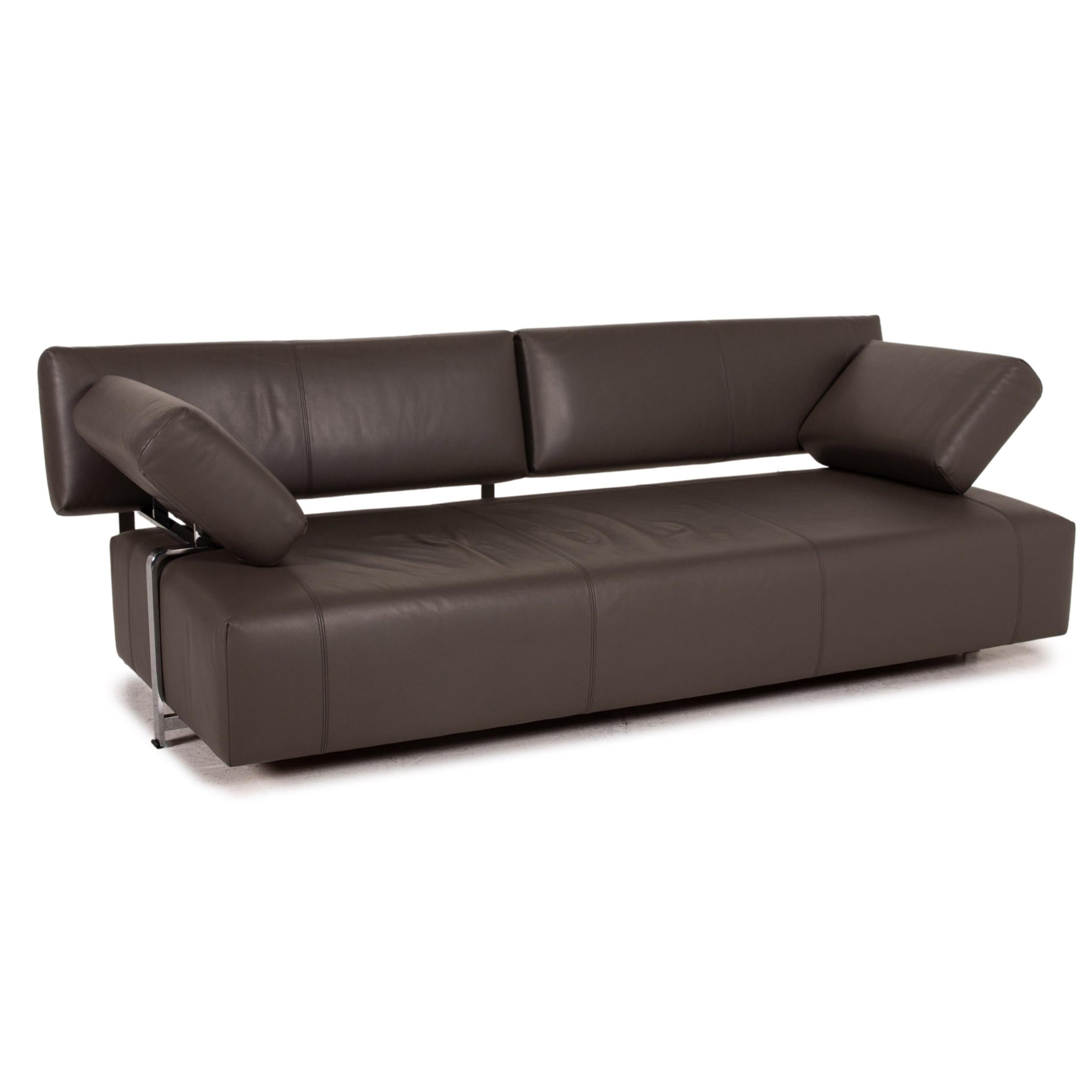 Modern Fsm Velas Leather Sofa Gray Three-Seater Function Couch For Sale
