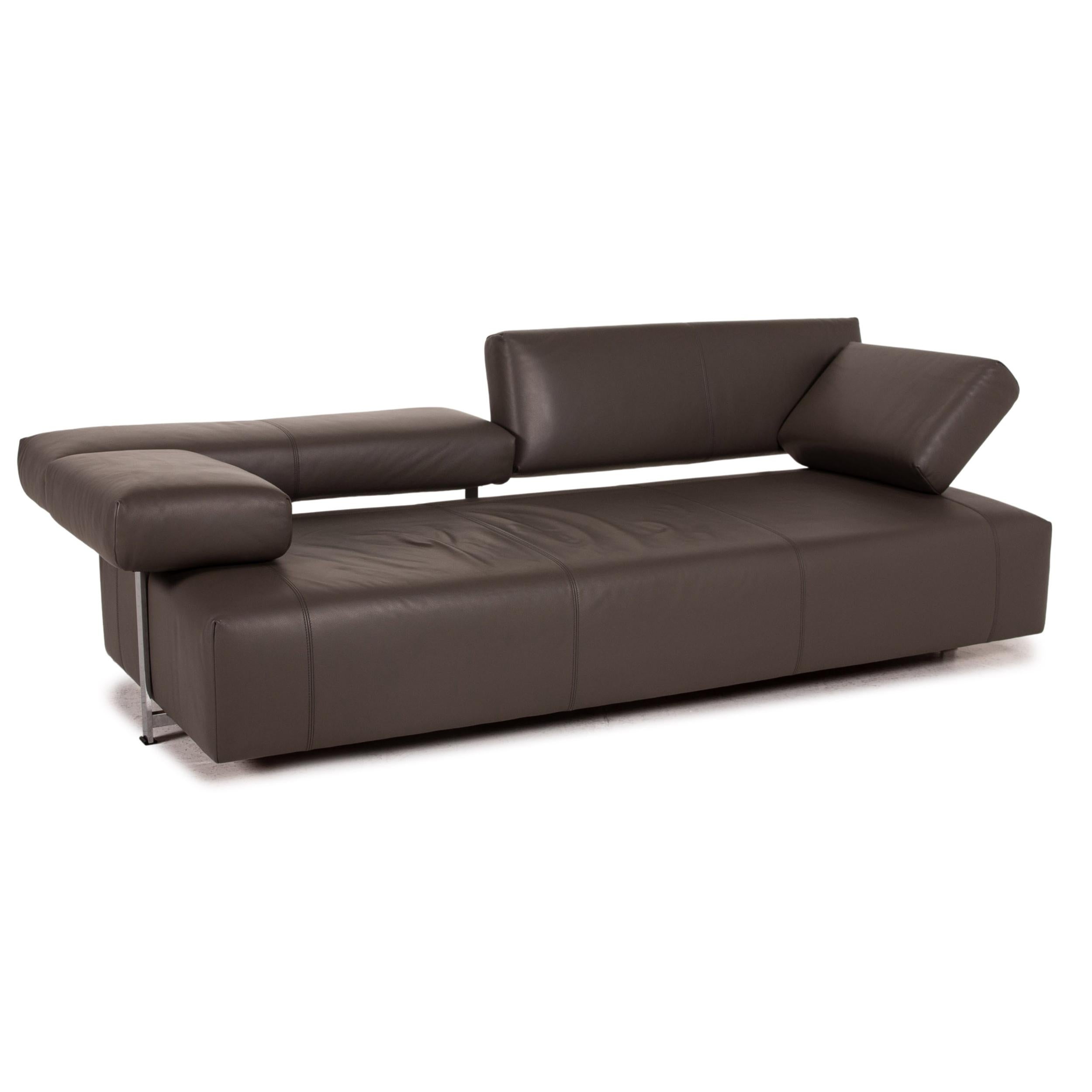 Fsm Velas Leather Sofa Gray Three-Seater Function Couch For Sale 2