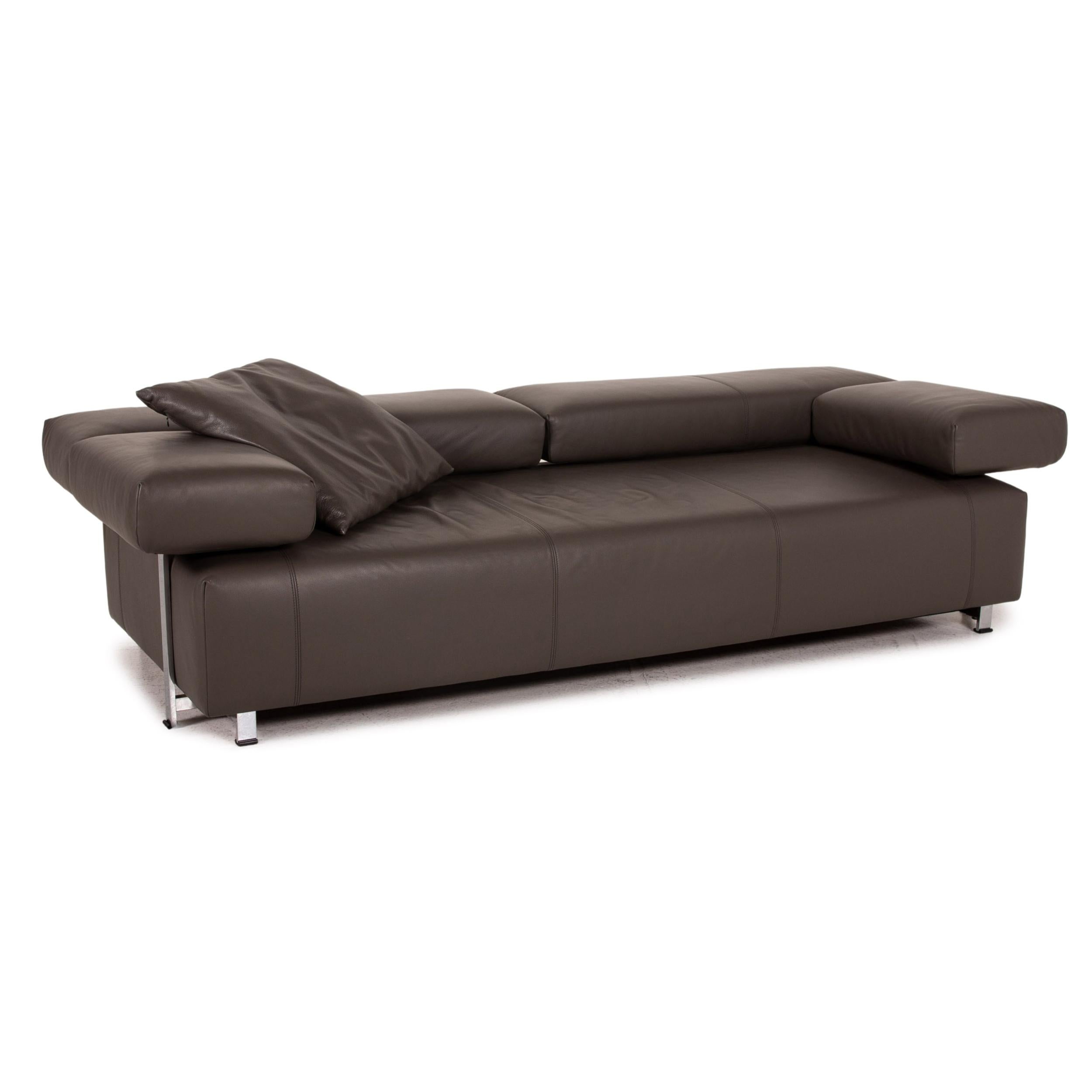 Fsm Velas Leather Sofa Gray Three-Seater Function Couch For Sale 3