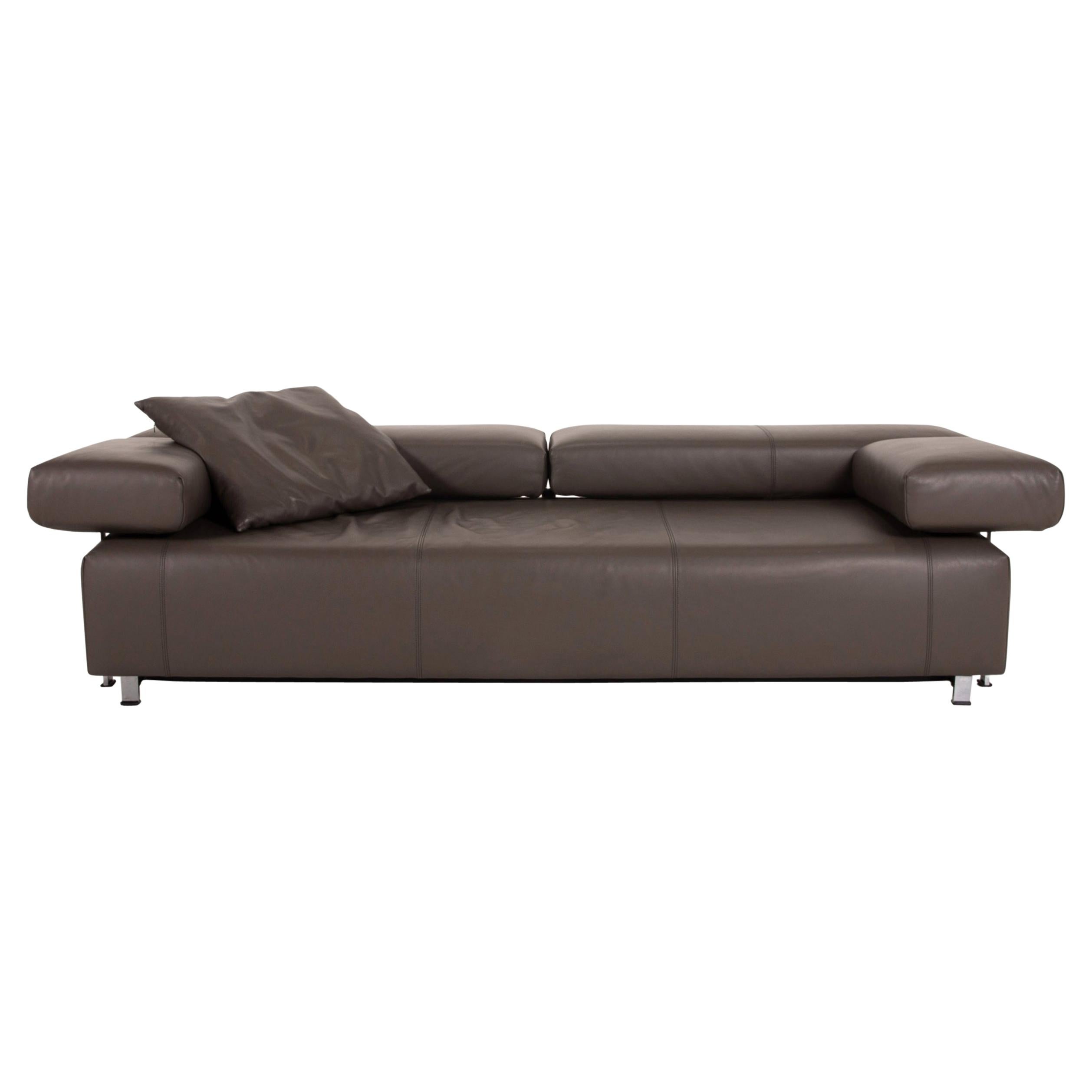 Fsm Velas Leather Sofa Gray Three-Seater Function Couch For Sale