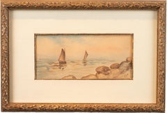 'Two Sailboats,' by F.S.W., Watercolor on Paper Painting