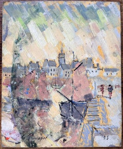 French Abstract Port Scene Framed by Sailing Boats and Classic Town Architecture