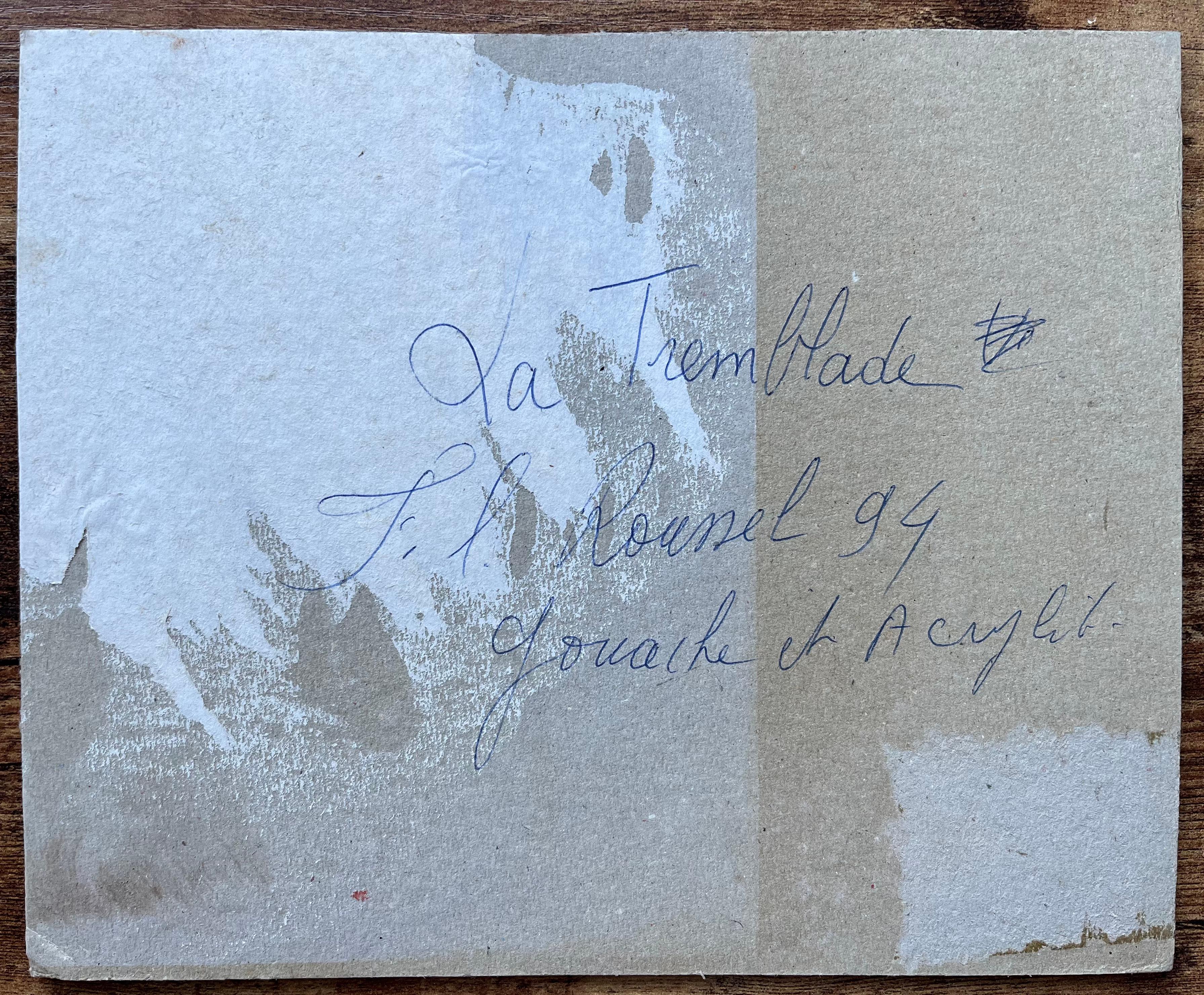 Französische Hafenszene aus La Tremblade mit Kirchenschleife und Booten im Angebot 2