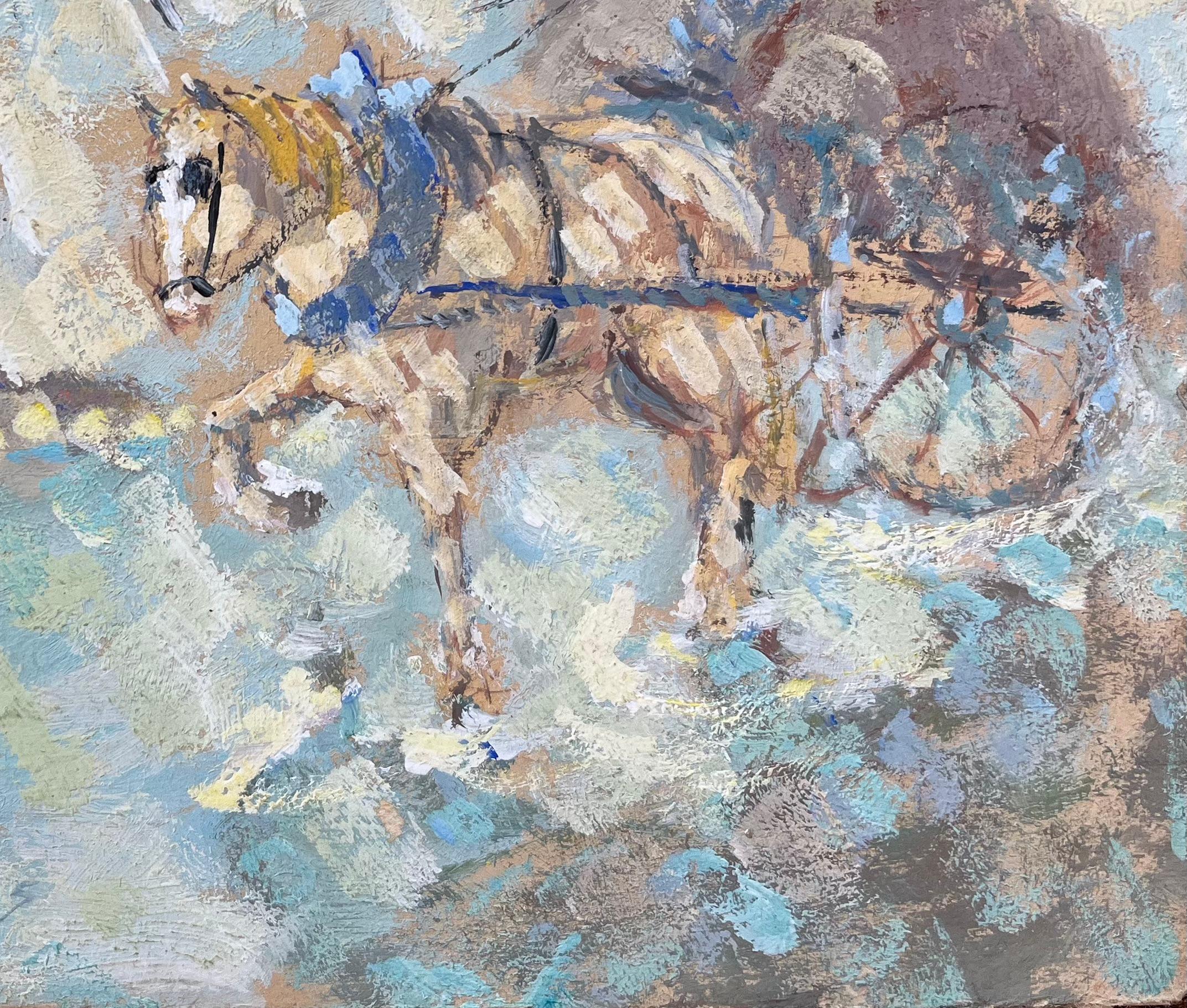 Impressionistisches Ölgemälde eines Pferdewagens mit Reiter (Impressionismus), Painting, von F.T Roussel