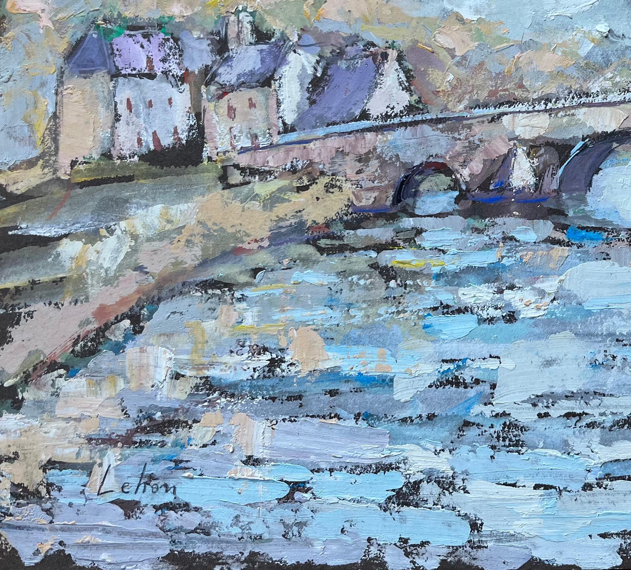 Französisches impressionistisches Ölgemälde des Impressionismus aus Lehon- Village und Steinbrücke im Angebot 2