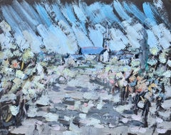 French Impressionist Oil Painting of Village Church and Floral Pathway