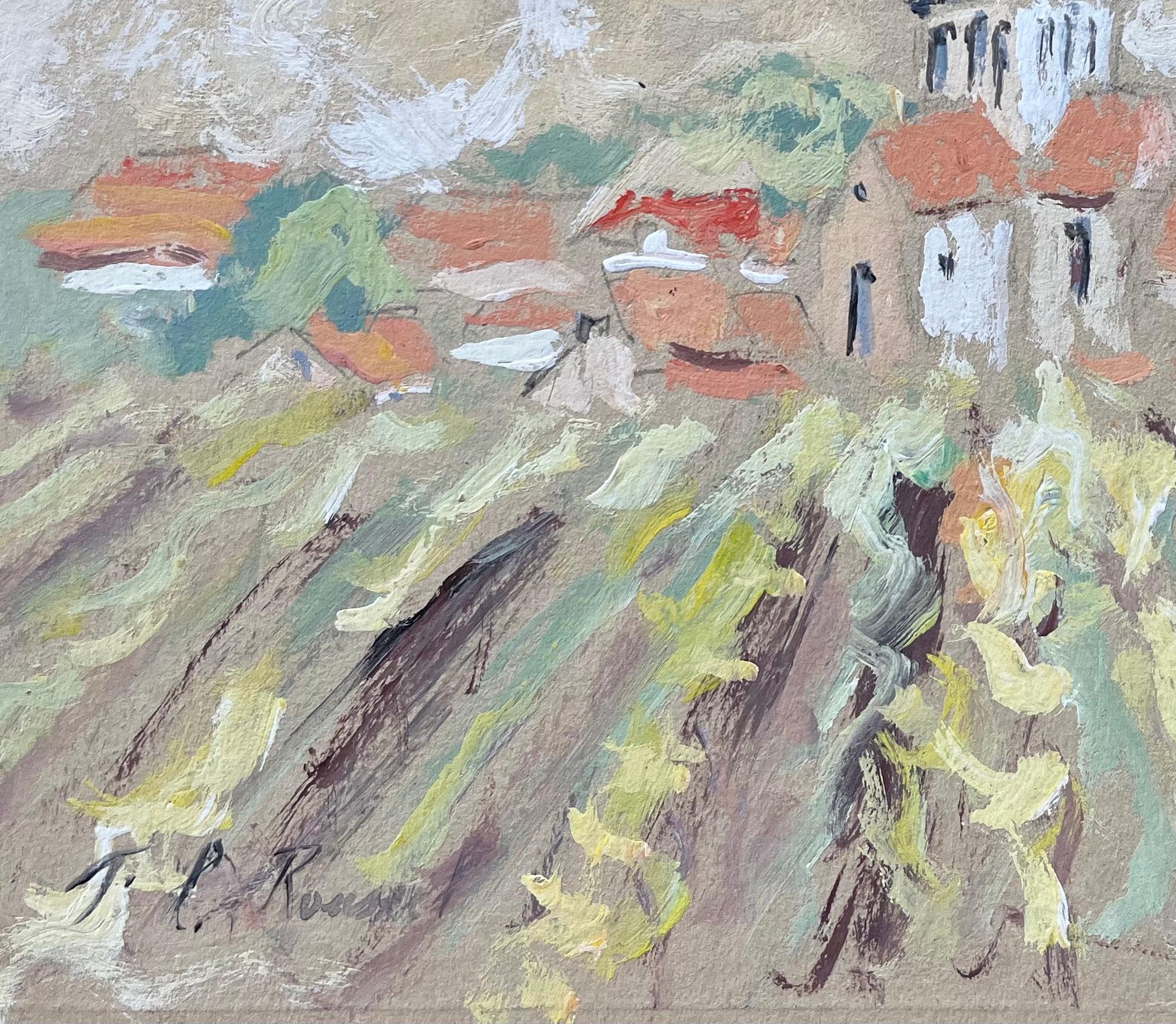 French Impressionist Oil Painting of Village Church and Vineyards For Sale 3