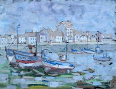 Port de Honfleur Harbour Scene with Fishing Boats and Reflections