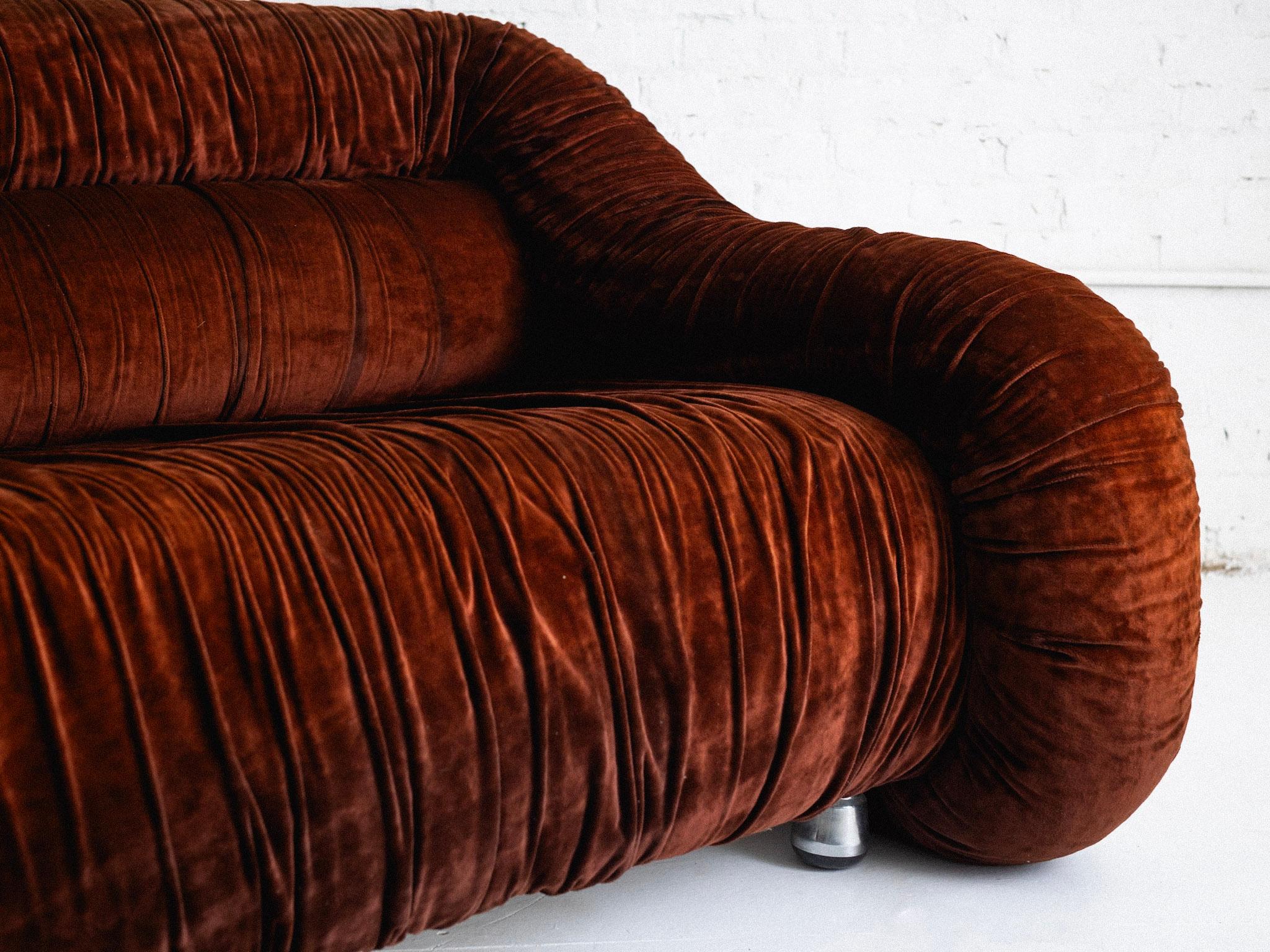 F&T Salotti Space Age Italienisches Sofa aus Samt und Chrom mit Chrombezug, Space Age im Angebot 6