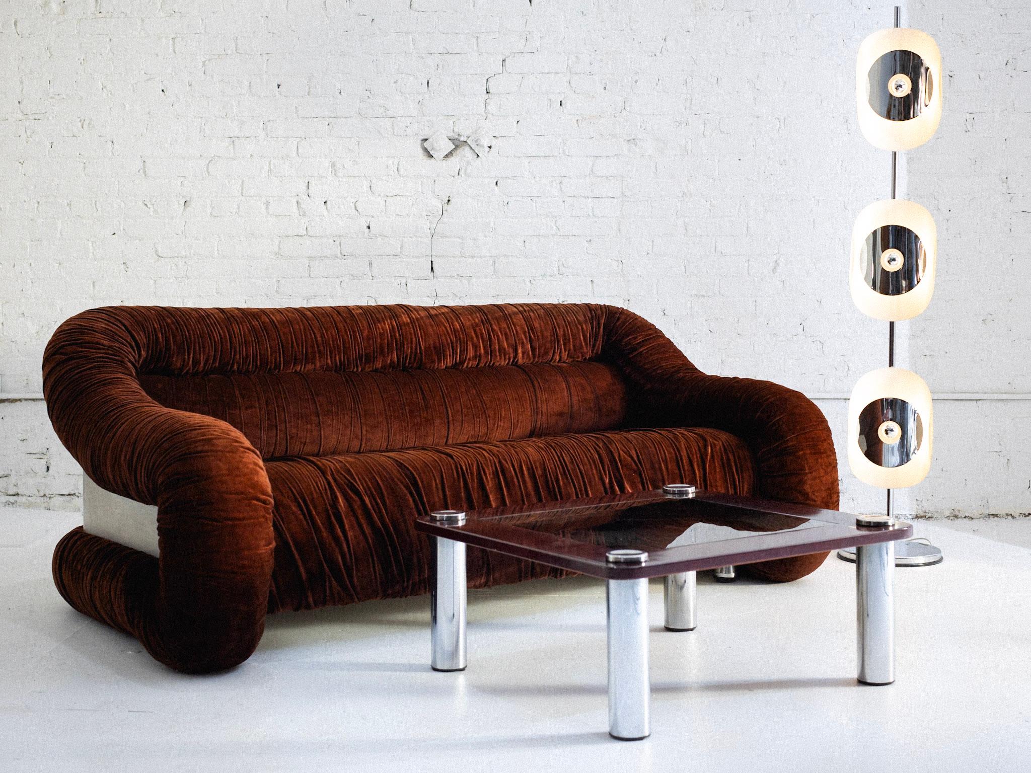 F&T Salotti Space Age Italienisches Sofa aus Samt und Chrom mit Chrombezug, Space Age im Angebot 7