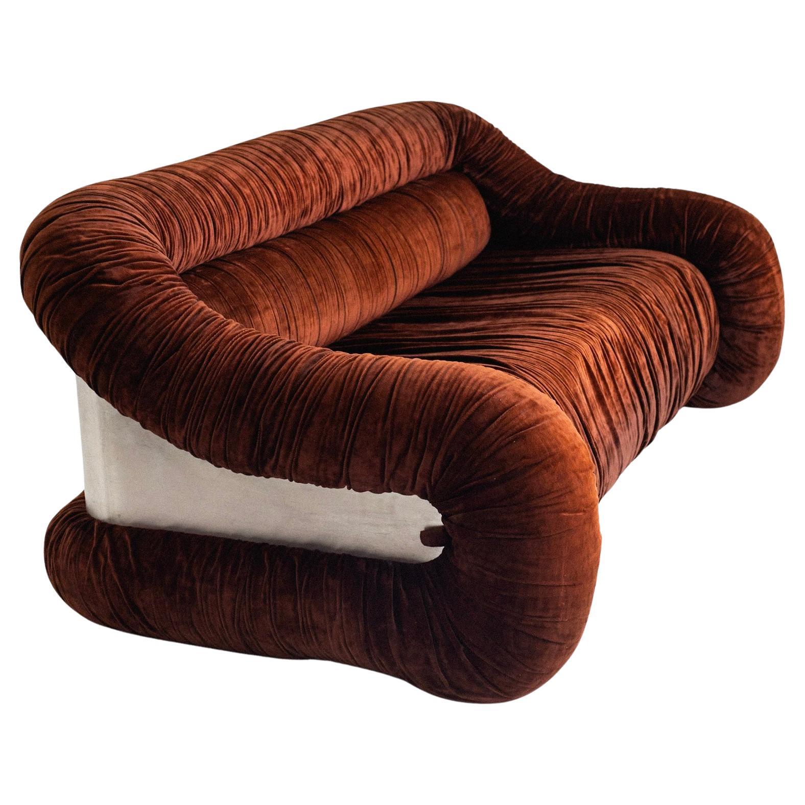 F&T Salotti Space Age Italian Velvet and Chrome Wrapped Sofa