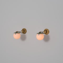 Pair of 1950s Italian Brass, Green Enameled Metal and Opaline Glass Wall Sconces