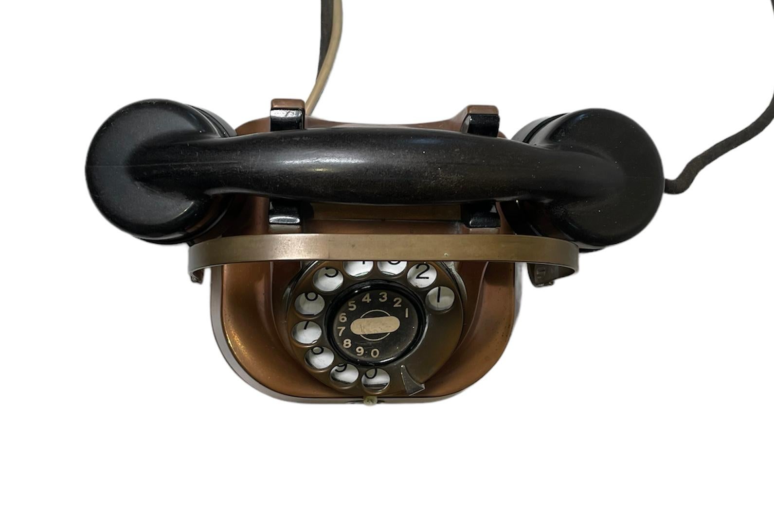 Mid-Century Modern FTR Copper Rotary Dial Table / Desk Telephone For Sale