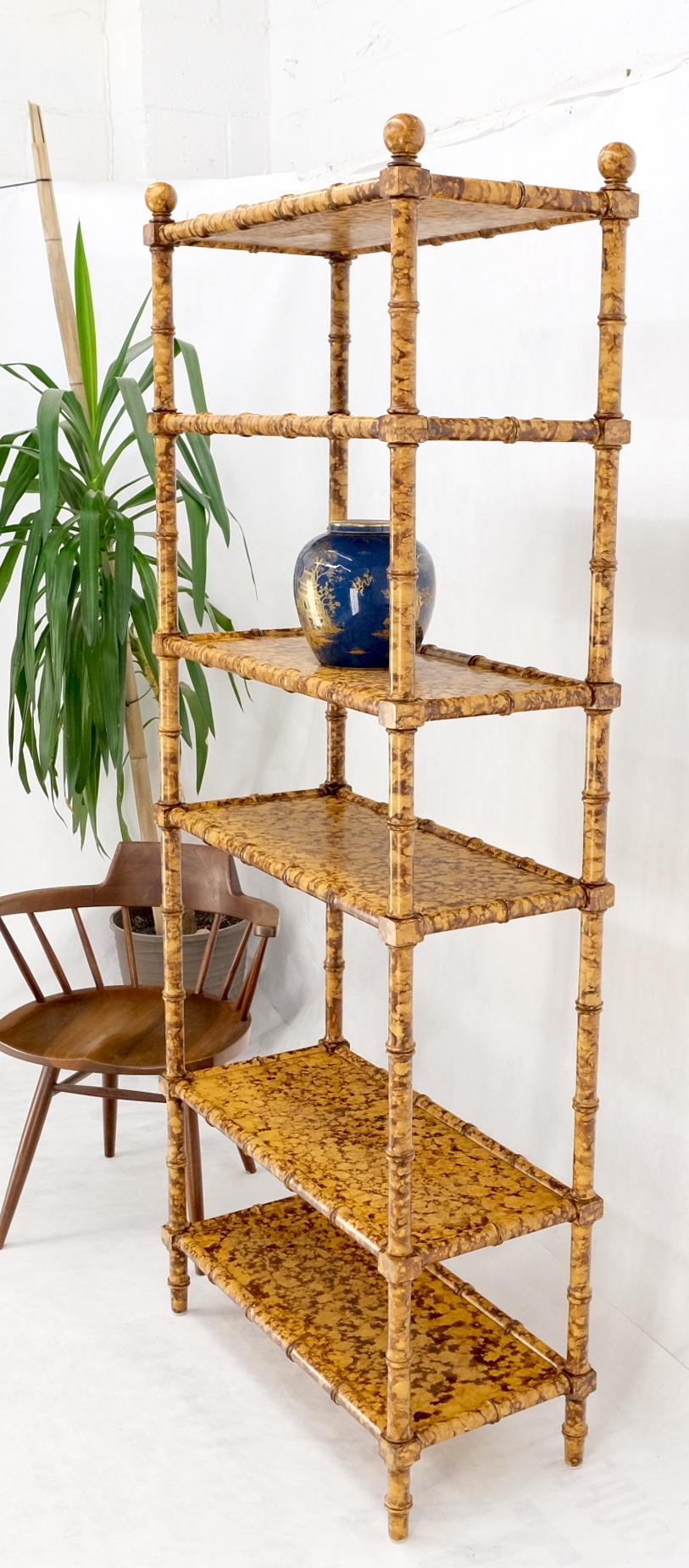 Fuax Bamboo Tortoise Finish 6 Tier Occasional Decorative Shelf Etagere Modernist In Good Condition In Rockaway, NJ