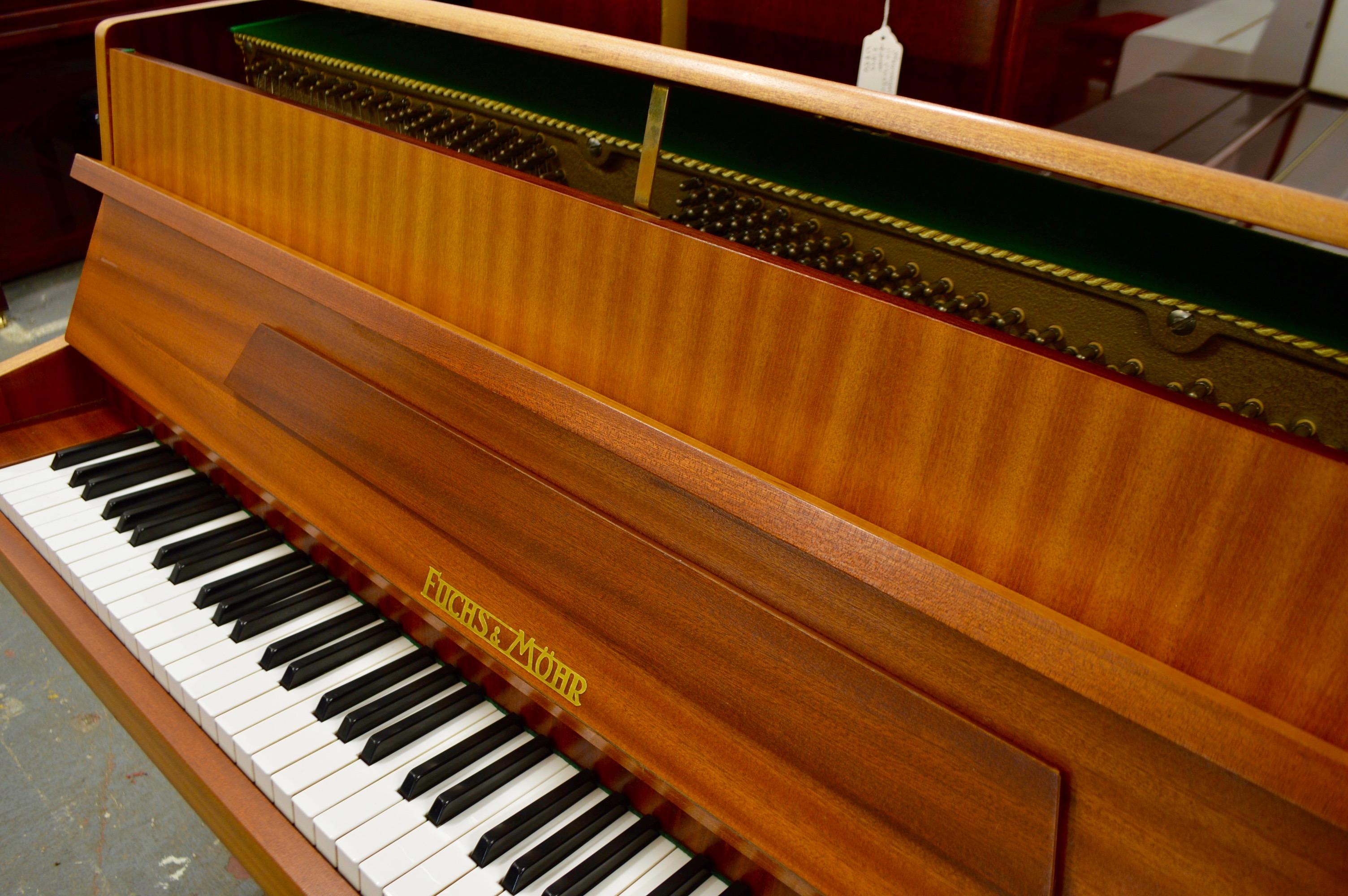 Fuchs & Mohr German Made Mid Centruy Piano in Mahogany In Good Condition For Sale In Macclesfield, Cheshire