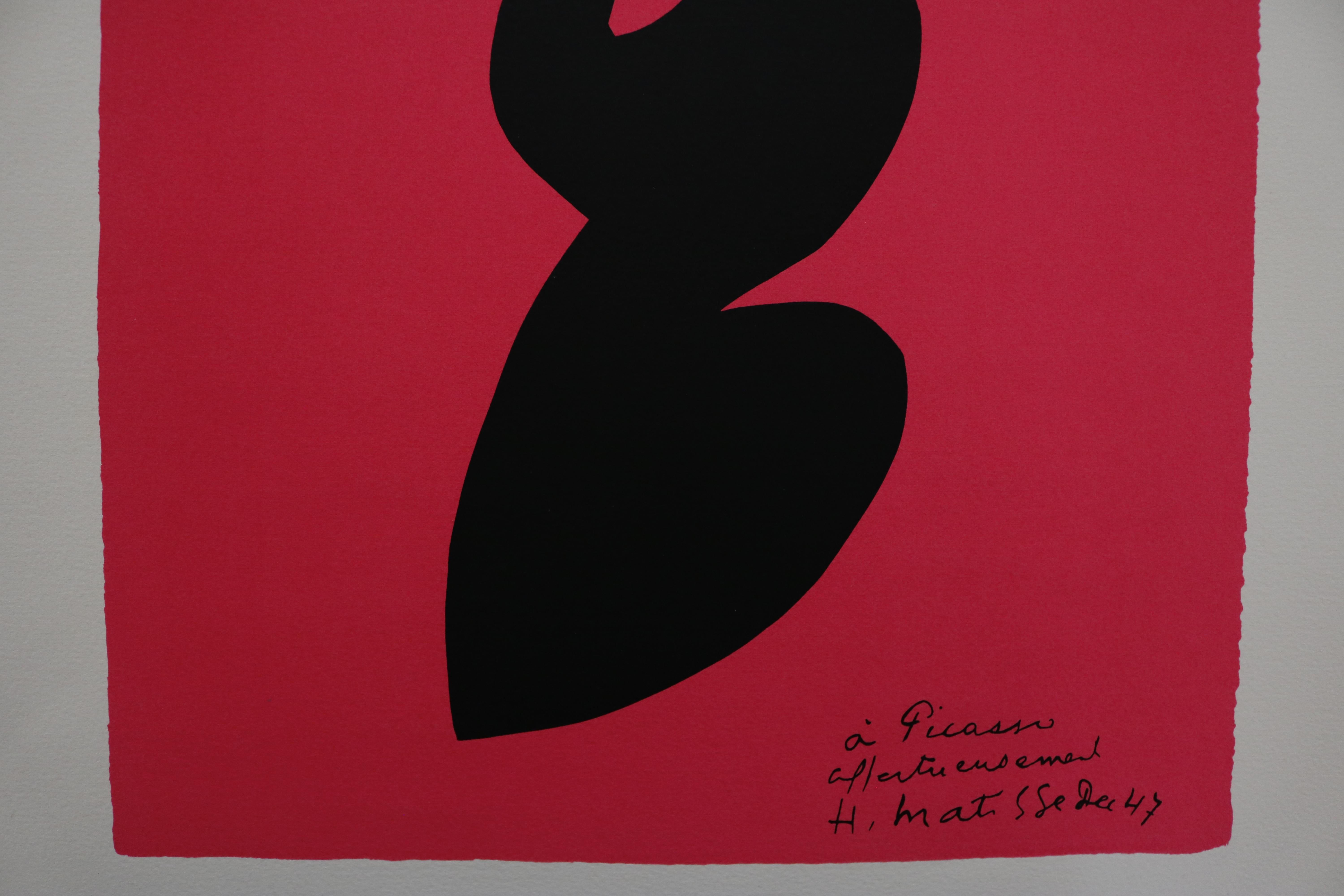 French Fuchsia Abstract Henri Matisse Silkscreen Dedicated to Picasso