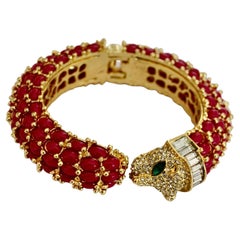 Bracelet jonc panthère fuchsia et cristal
