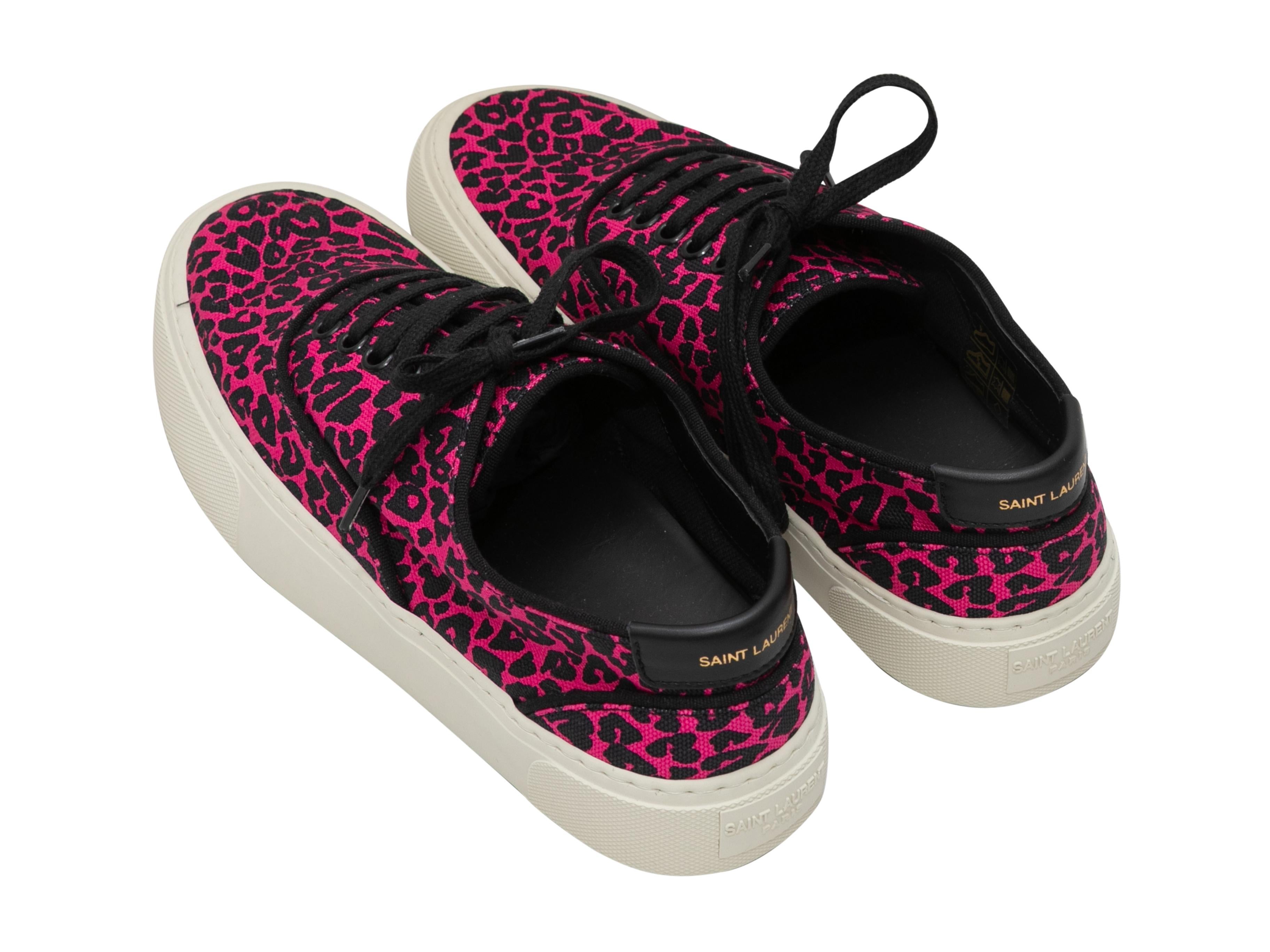 Fuchsia & Schwarz Saint Laurent Leopard Print Low-Top Turnschuhe Größe 38 (Pink) im Angebot