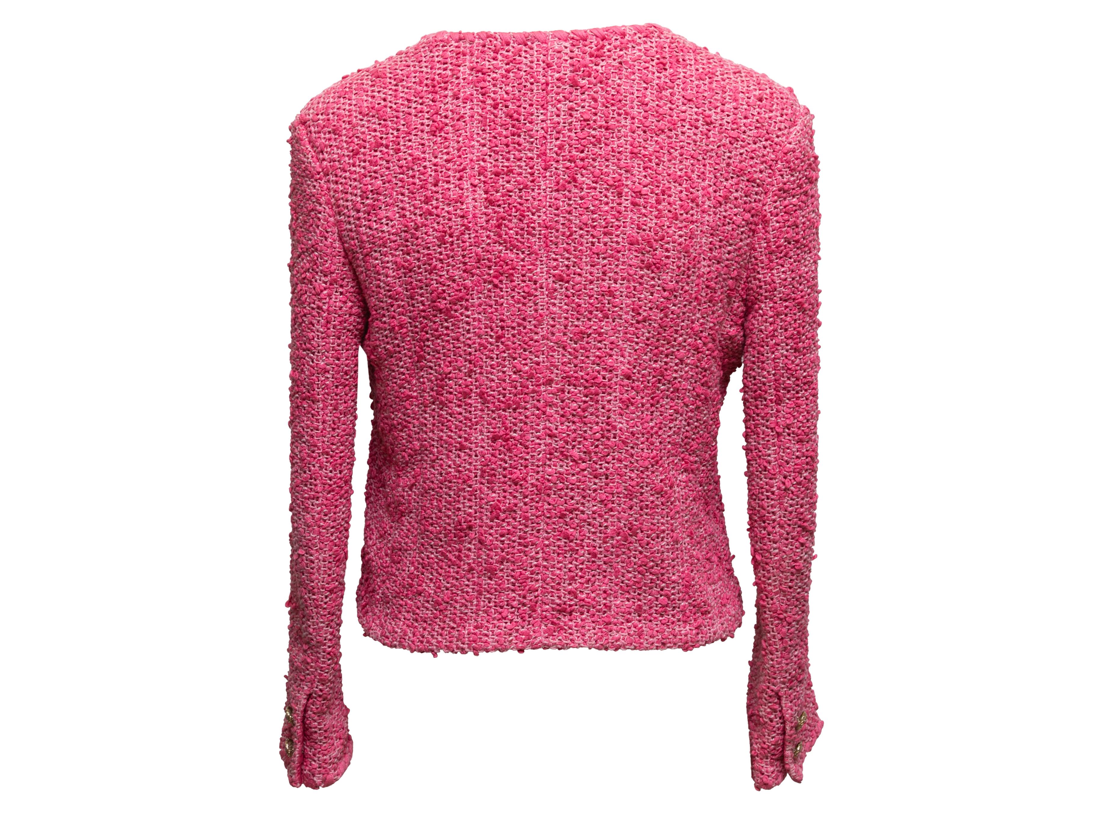 Pink Fuchsia Chanel Cruise 2021 Collarless Slub Tweed Jacket Size FR 38