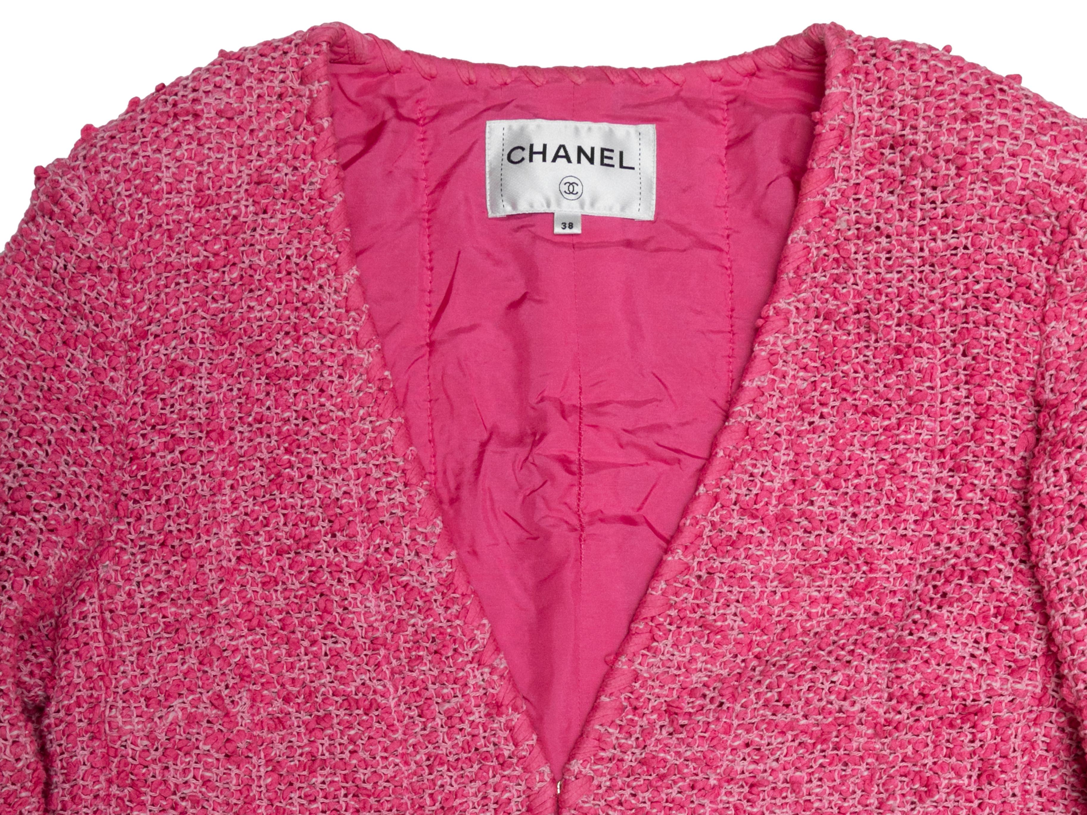 Fuchsia Chanel Cruise 2021 Collarless Slub Tweed Jacket Size FR 38 In Good Condition In New York, NY