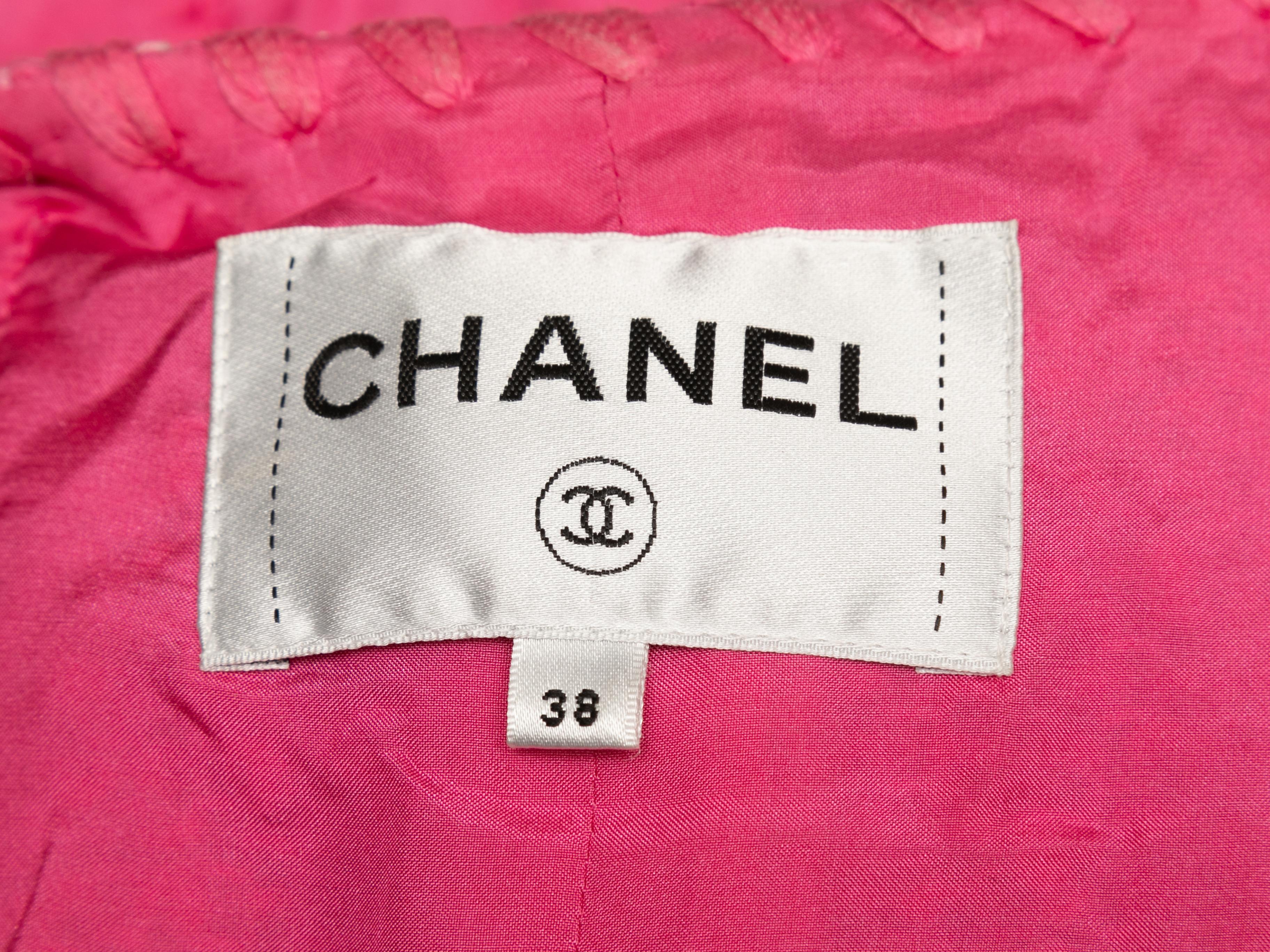 Women's Fuchsia Chanel Cruise 2021 Collarless Slub Tweed Jacket Size FR 38