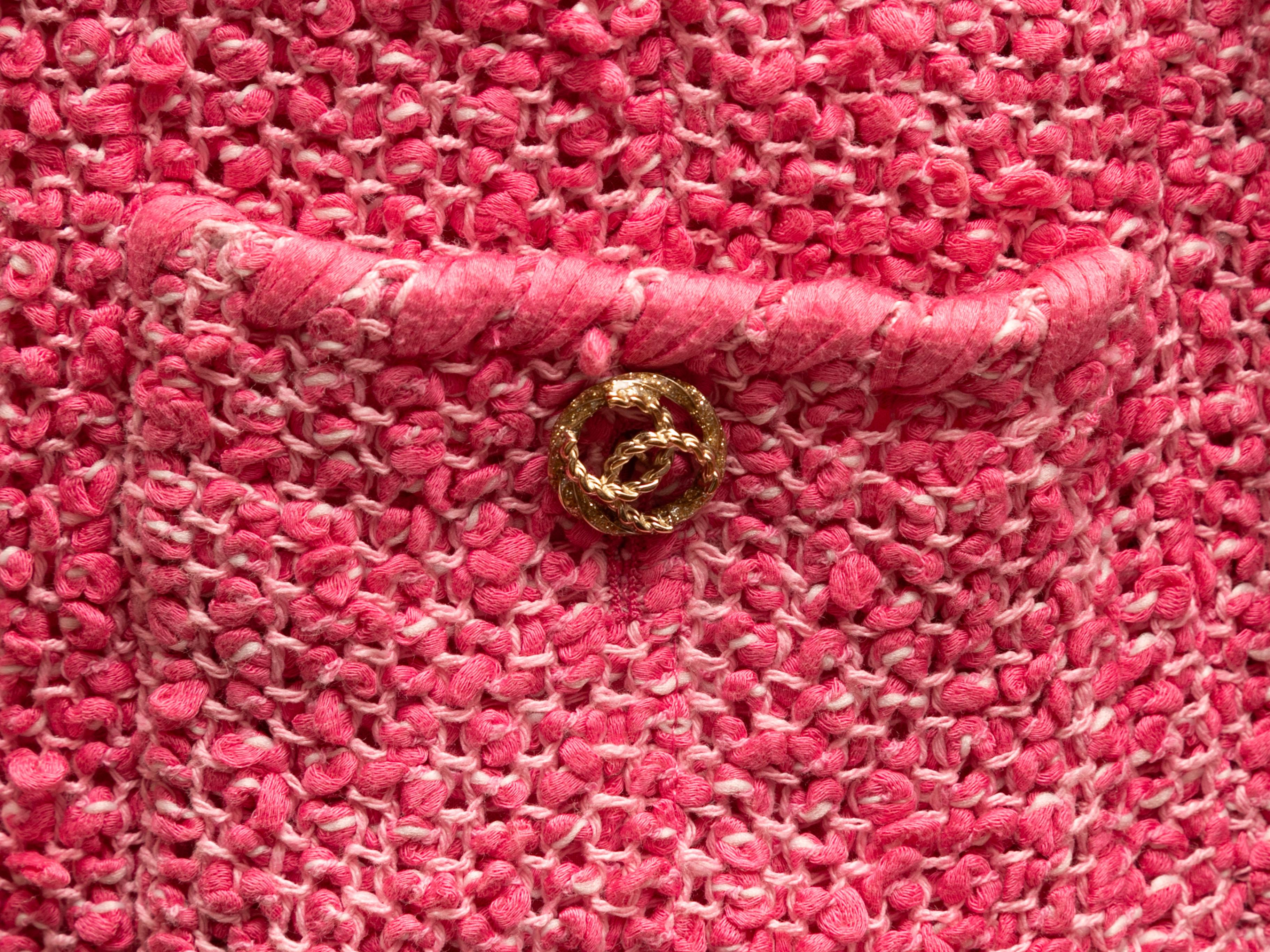 Fuchsia Chanel Cruise 2021 Collarless Slub Tweed Jacket Size FR 38 3