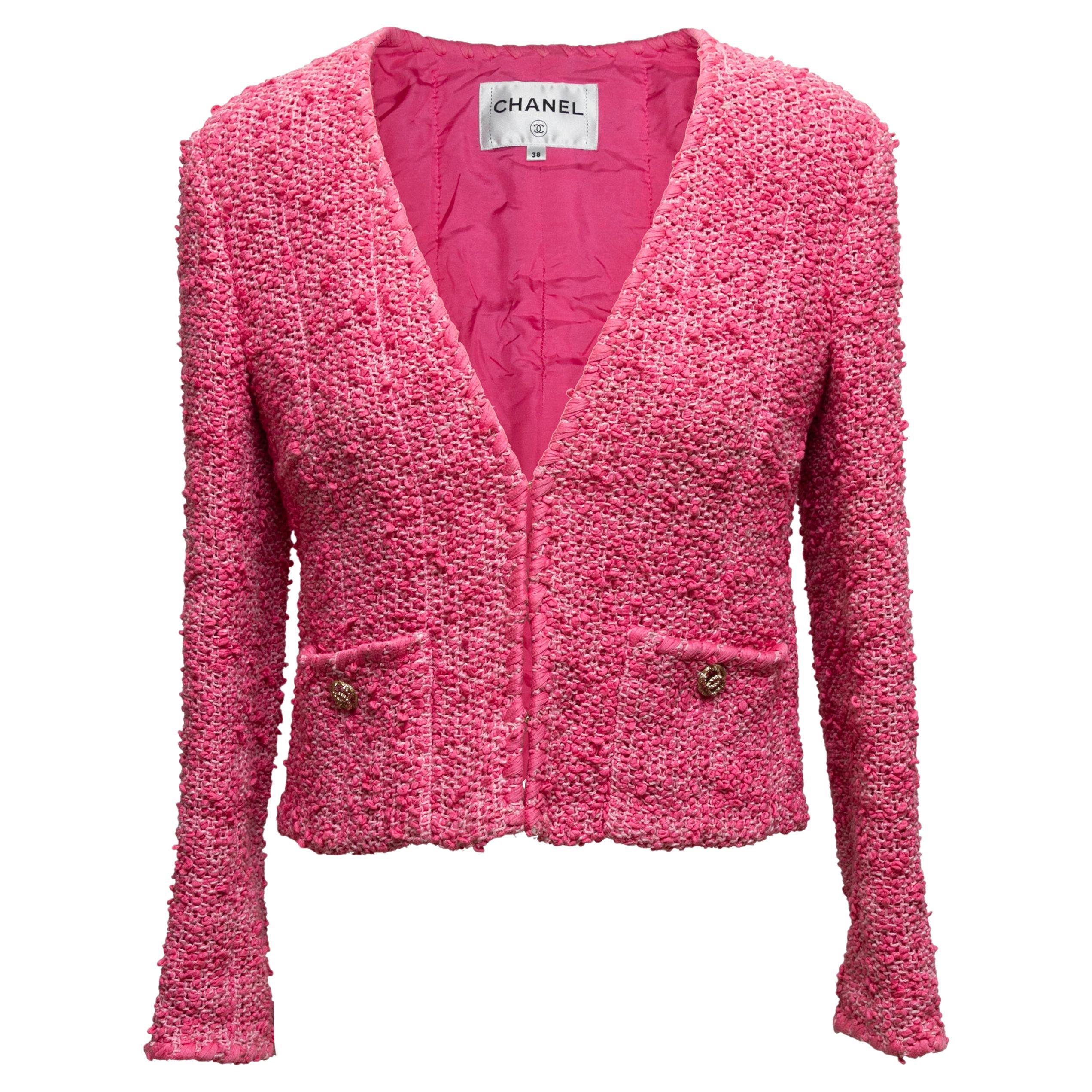Chanel Cruise 2021 - Veste en tweed sans col - Taille FR 38
