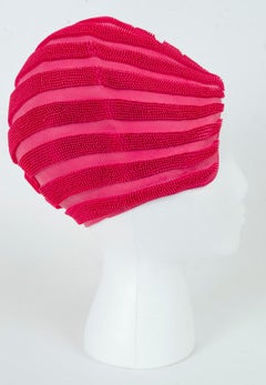 Fuchsia Esther Williams Swim Bathing Cap with Textured Swirls, Spain –O/S, 1950s