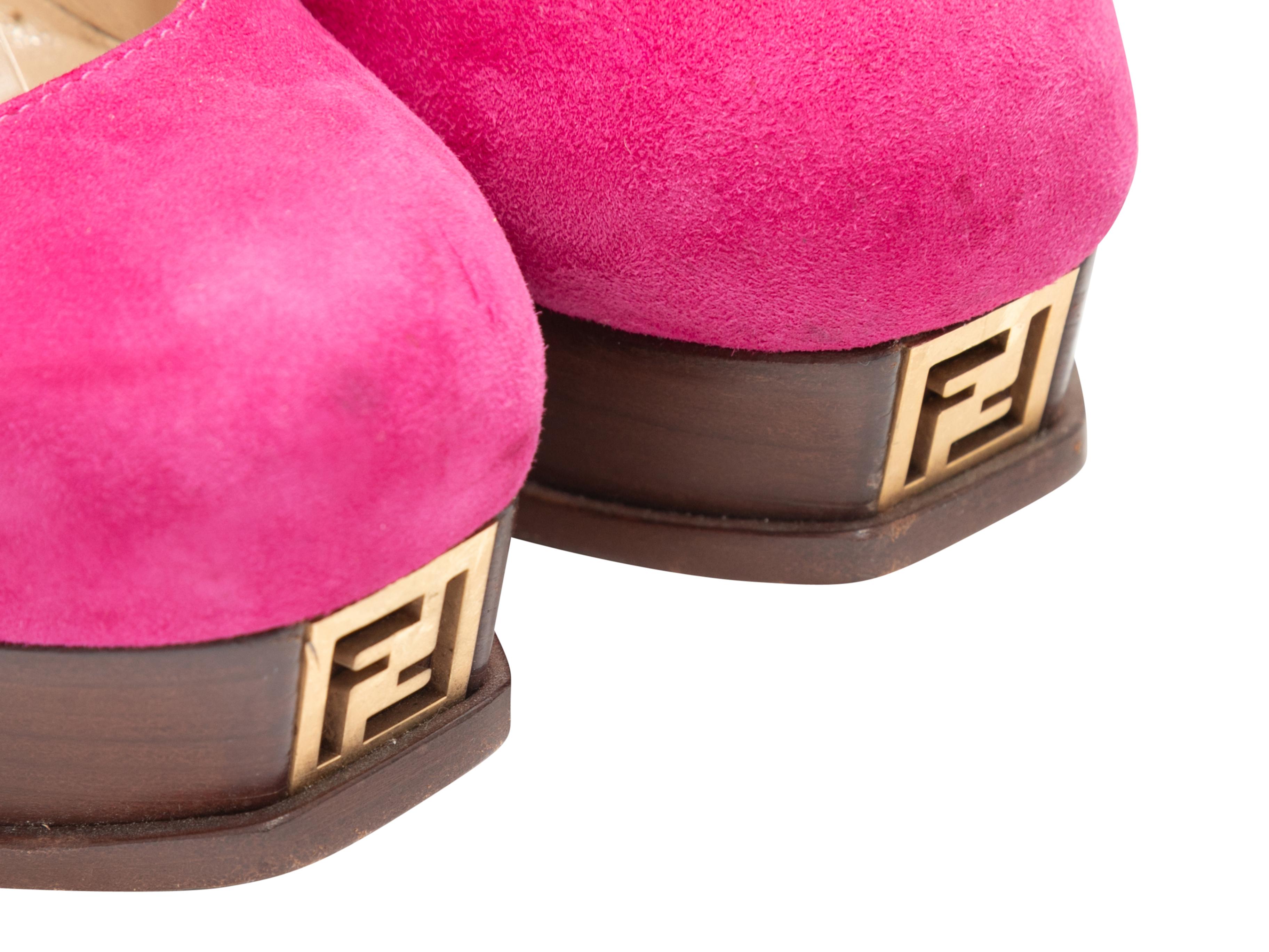 Pink Fuchsia Fendi Suede Platform Mary Jane Pumps Size 38