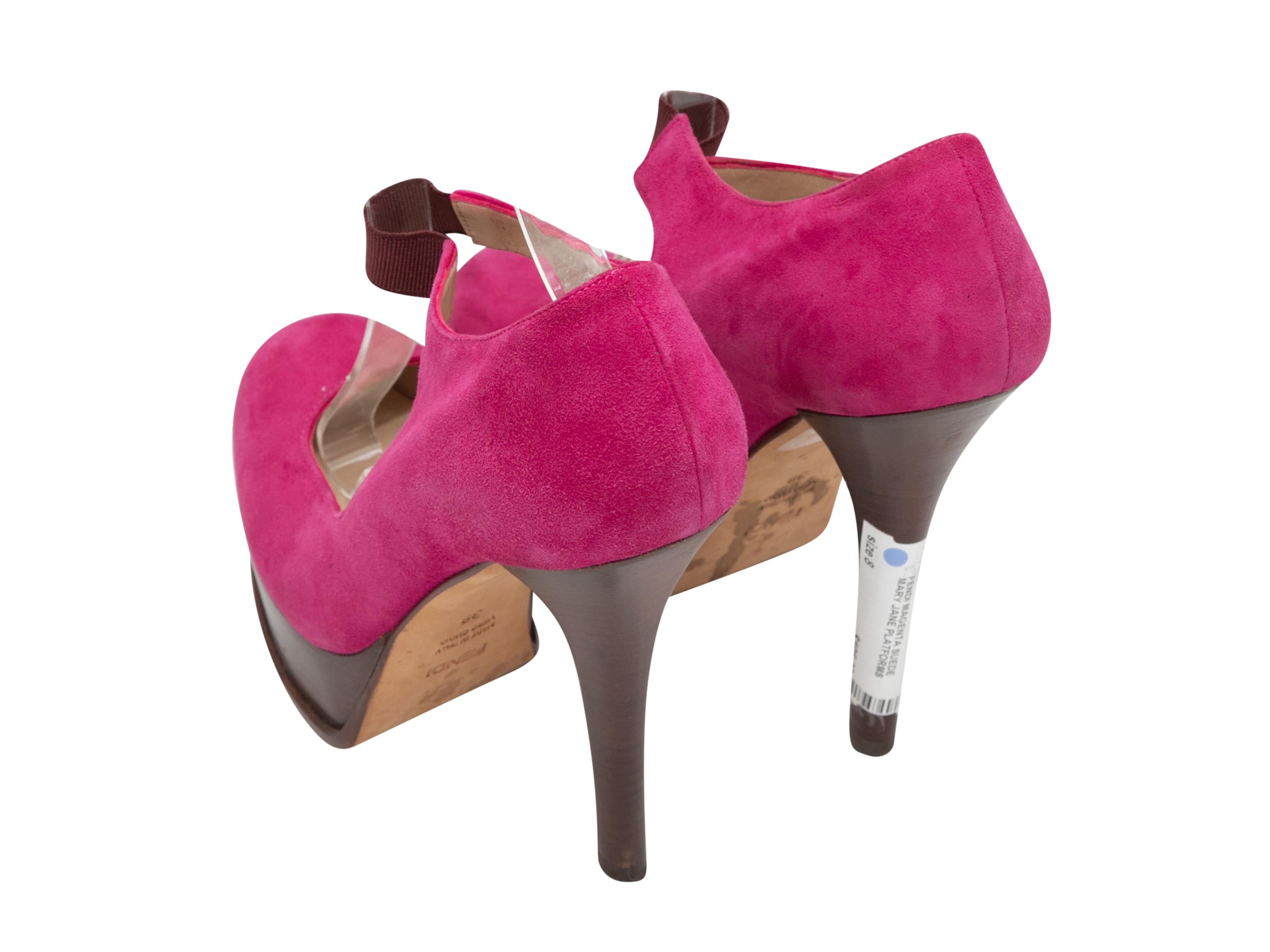 Fuchsia Fendi Suede Platform Mary Jane Pumps Size 38 In Good Condition In New York, NY