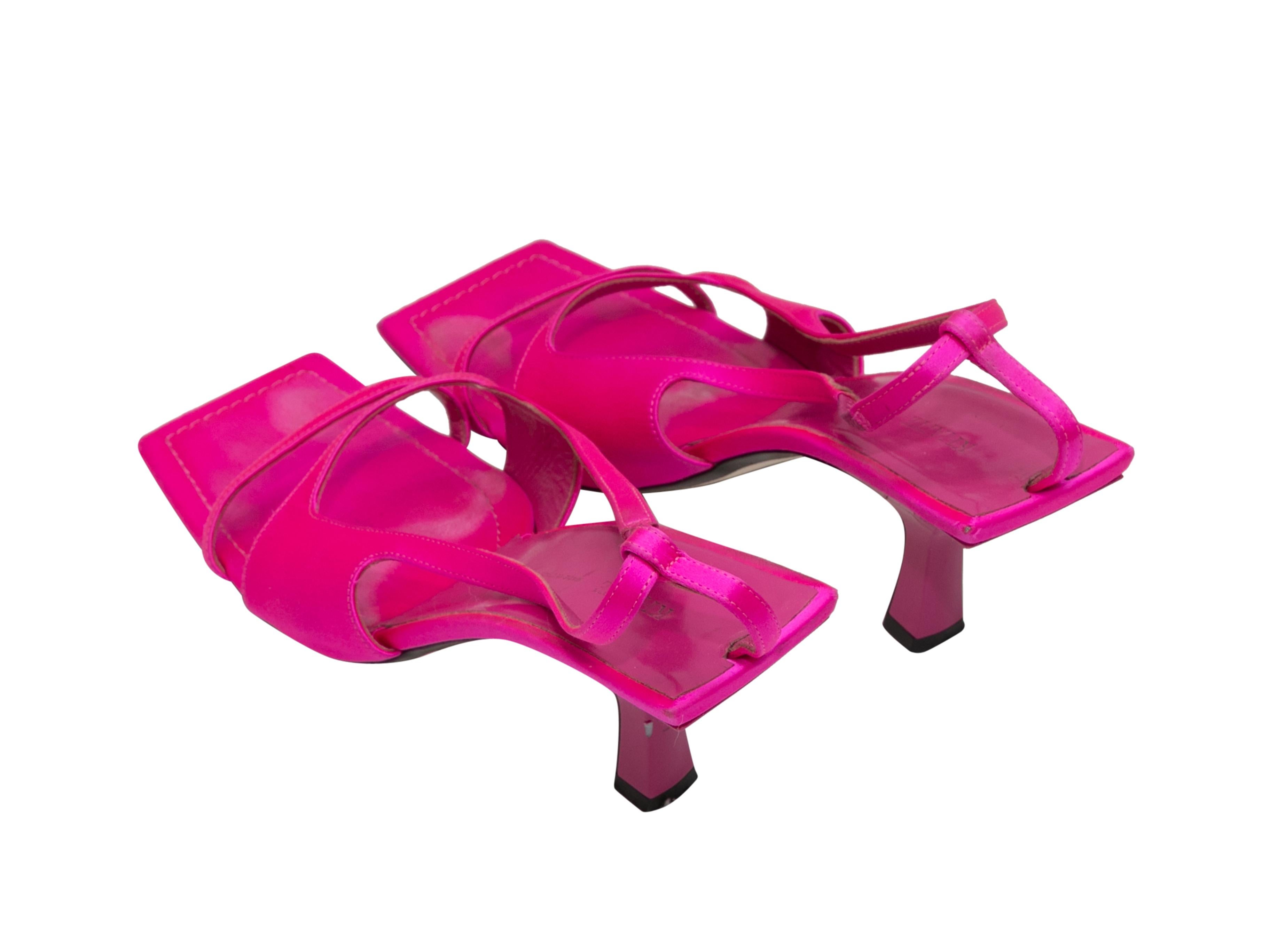 Fuchsia Khaite Satin Square-Toe Sandals Size 39.5 In Good Condition For Sale In New York, NY