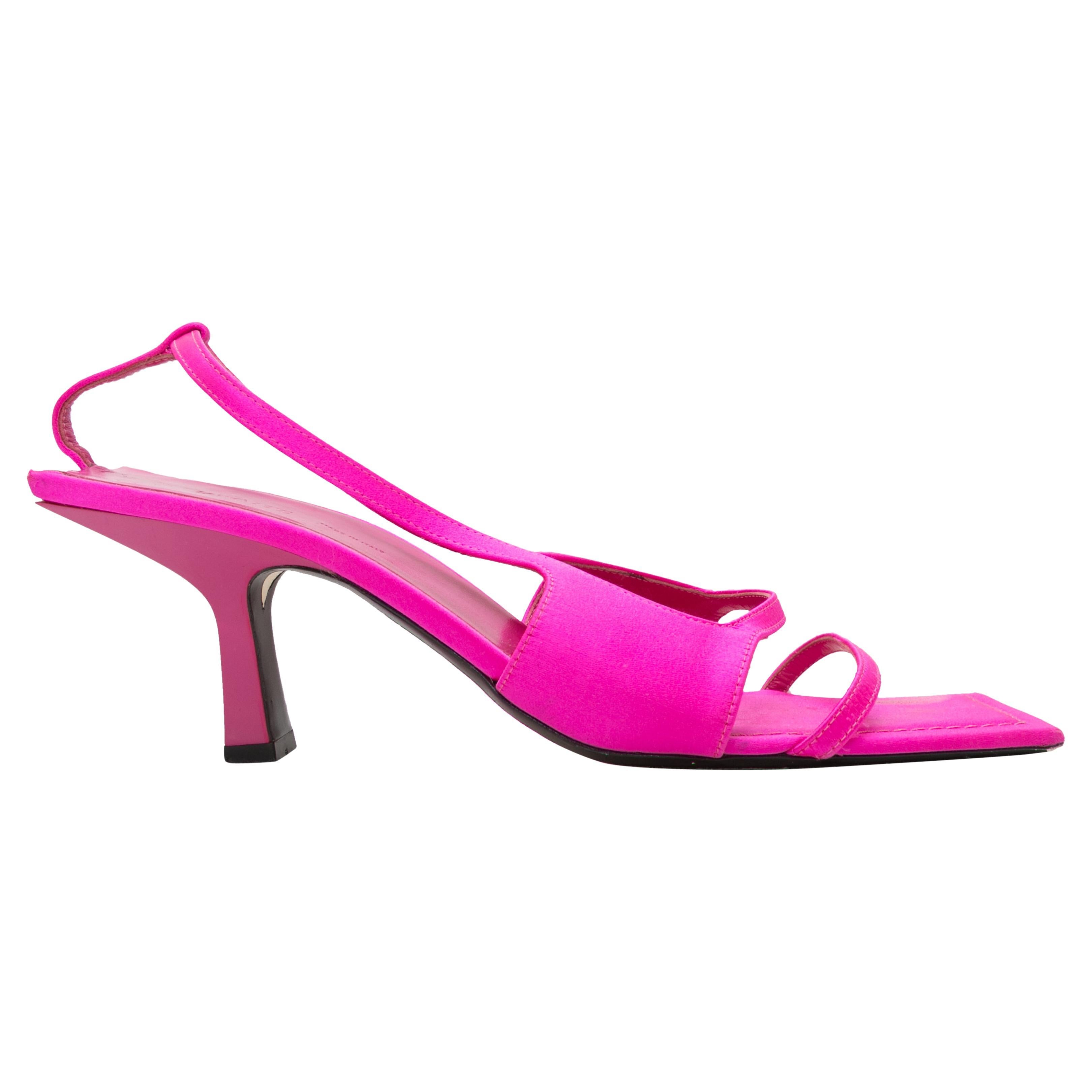 Fuchsia Khaite Satin Square-Toe Sandals Size 39.5 For Sale