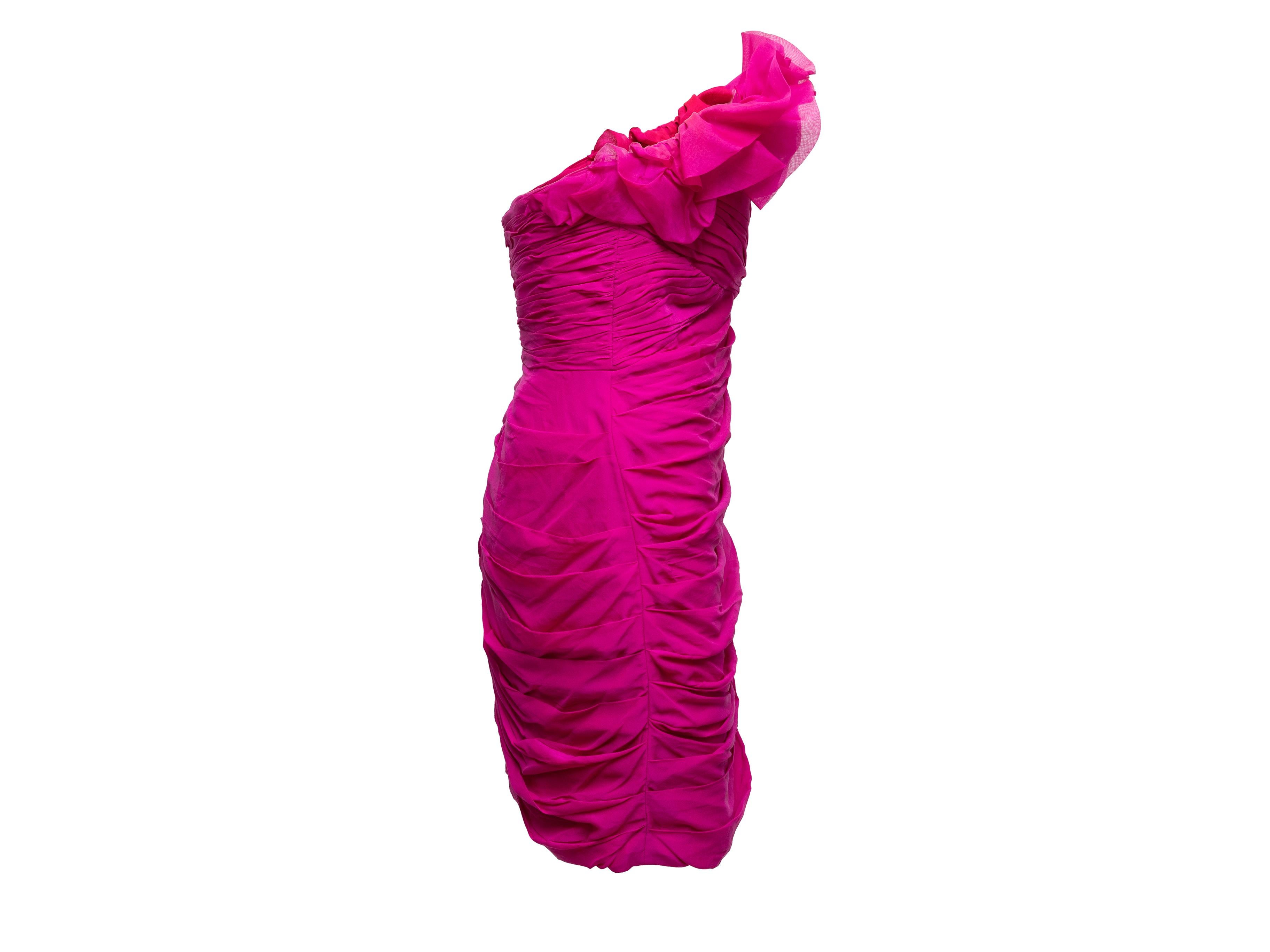Women's Fuchsia Marchesa Notte Silk Strapless Ruched Dress