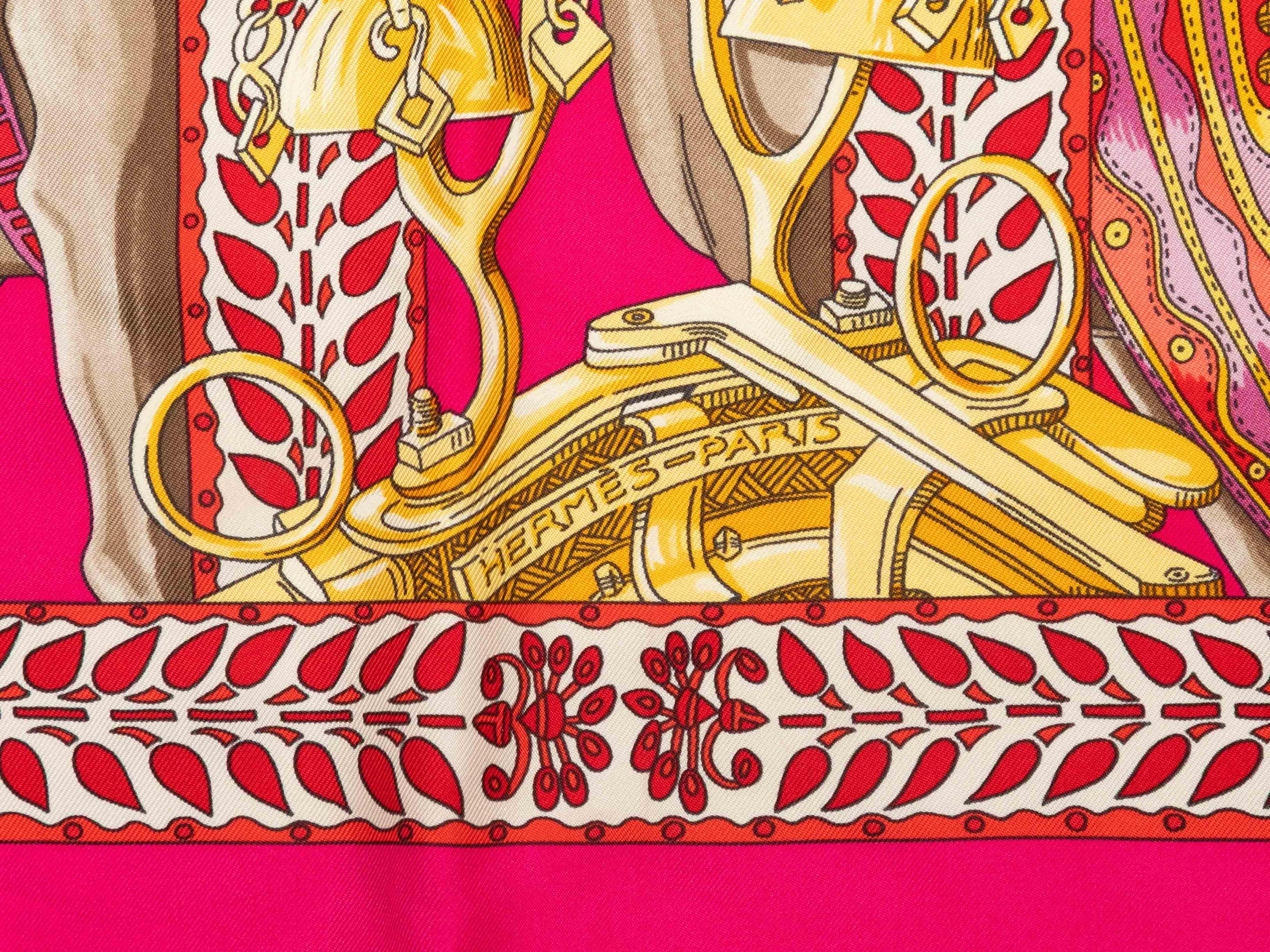 Rosa Fuchsia & Multicolor Hermes 'La Danse du Cheval Marwari' Motif Printed Scarf in vendita