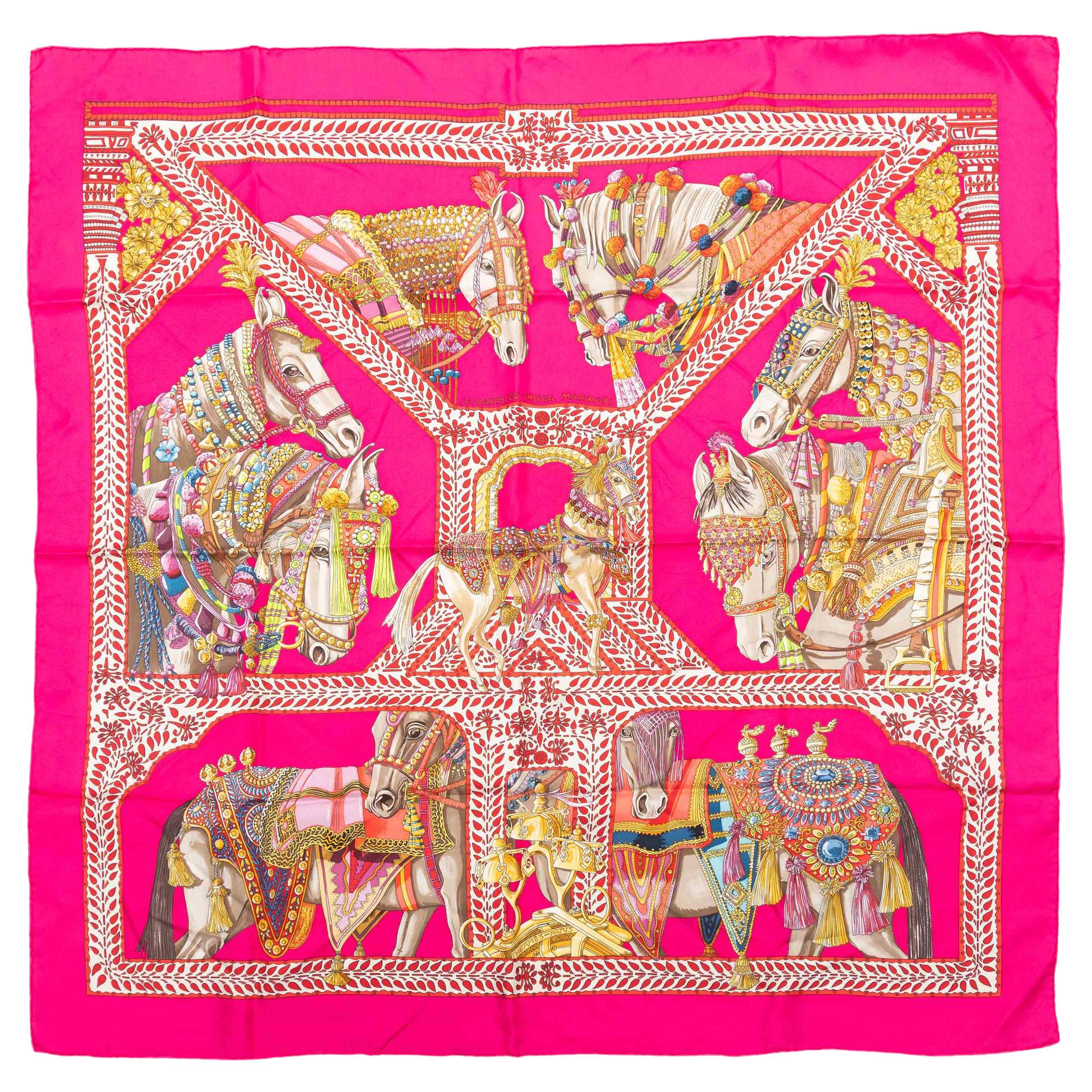 Fuchsia 
Multicolor Hermes 
La Danse du Cheval Marwari
 Motif Printed Scarf in vendita