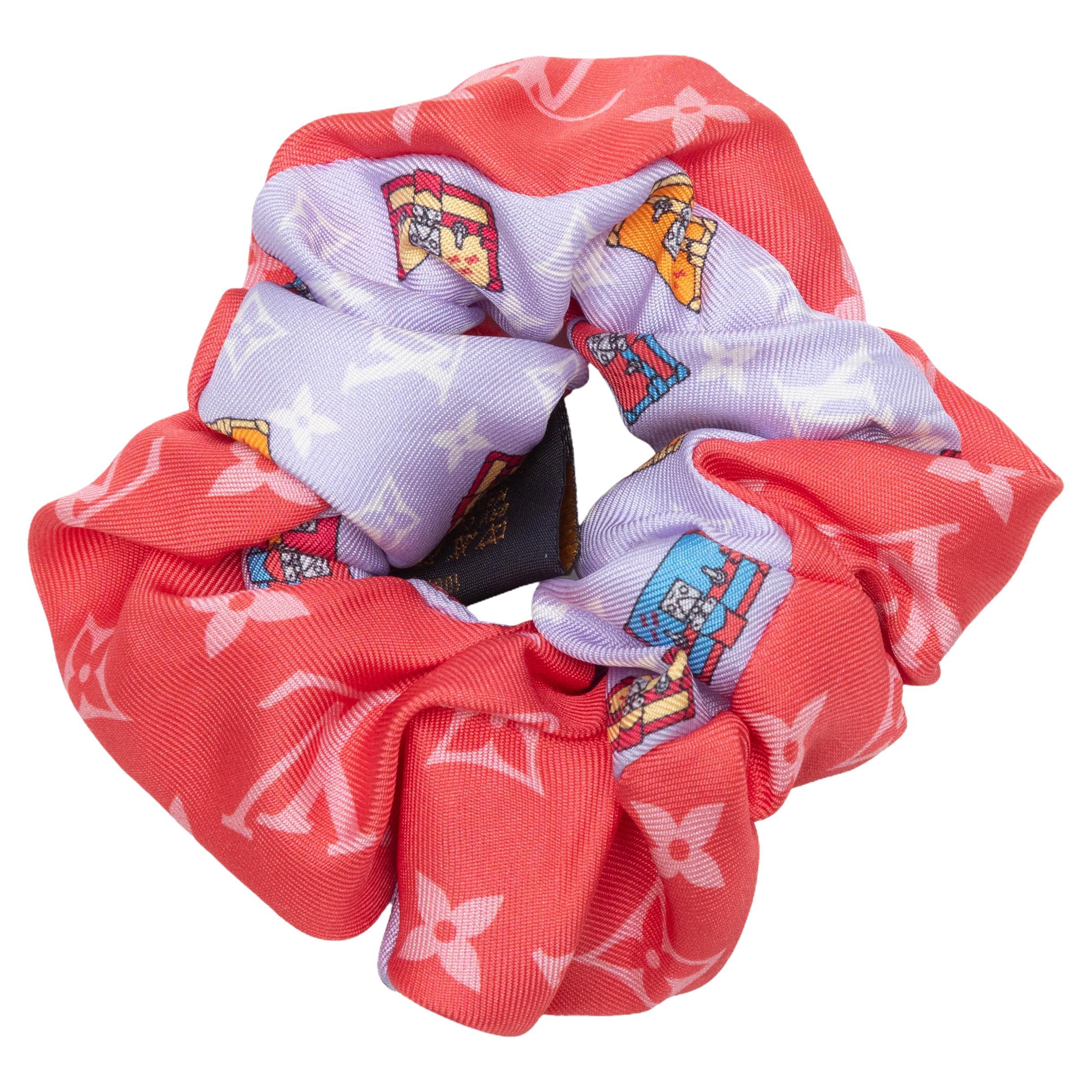 Chouchou en soie imprimé Monogram fuchsia et multicolore Louis Vuitton